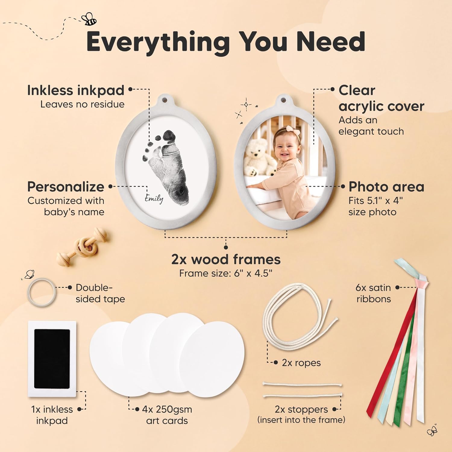 KeaBabies Inkless Baby Hand Footprint Ornament Kit