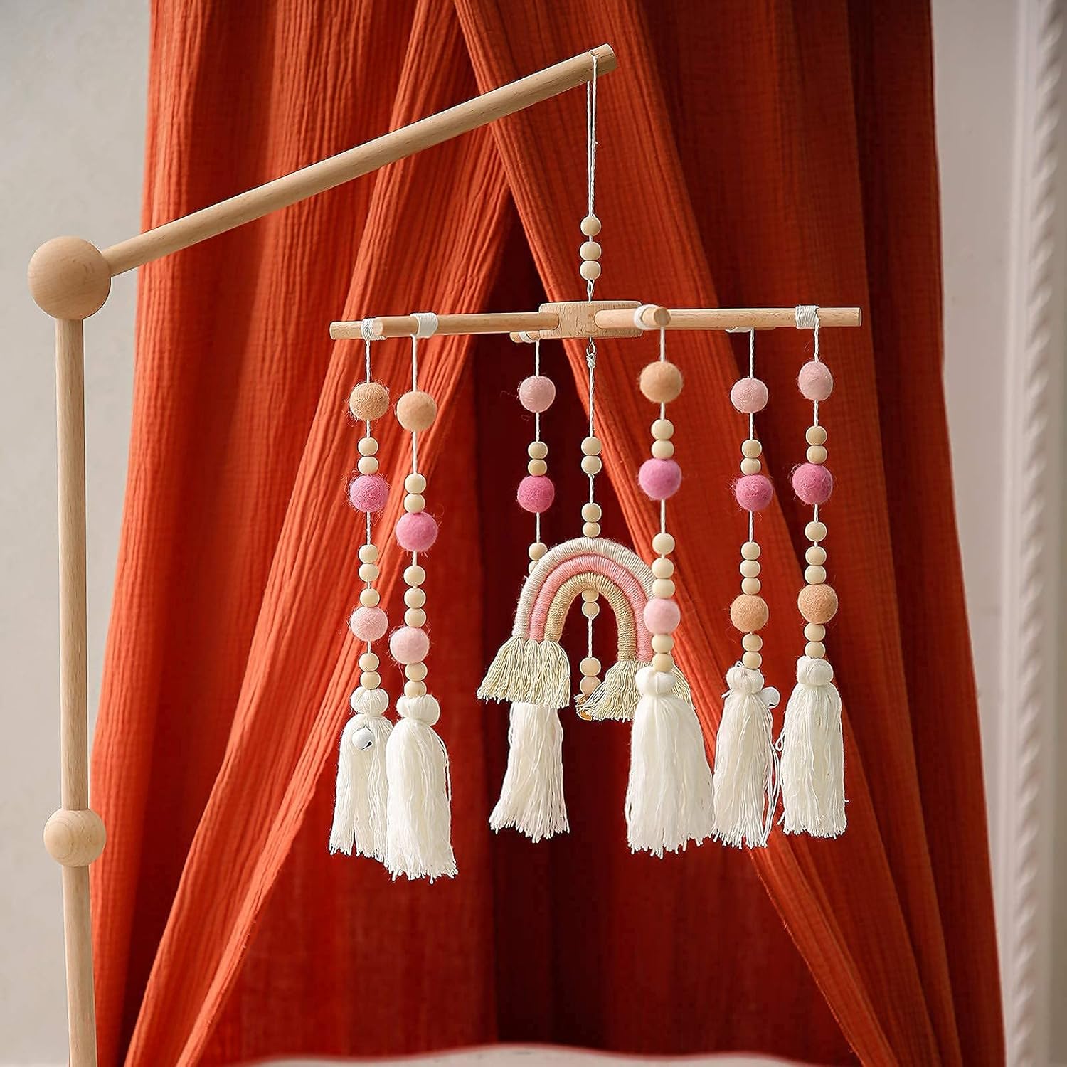 Baby 2In1 Mobile Set - Pink Felt and Wood