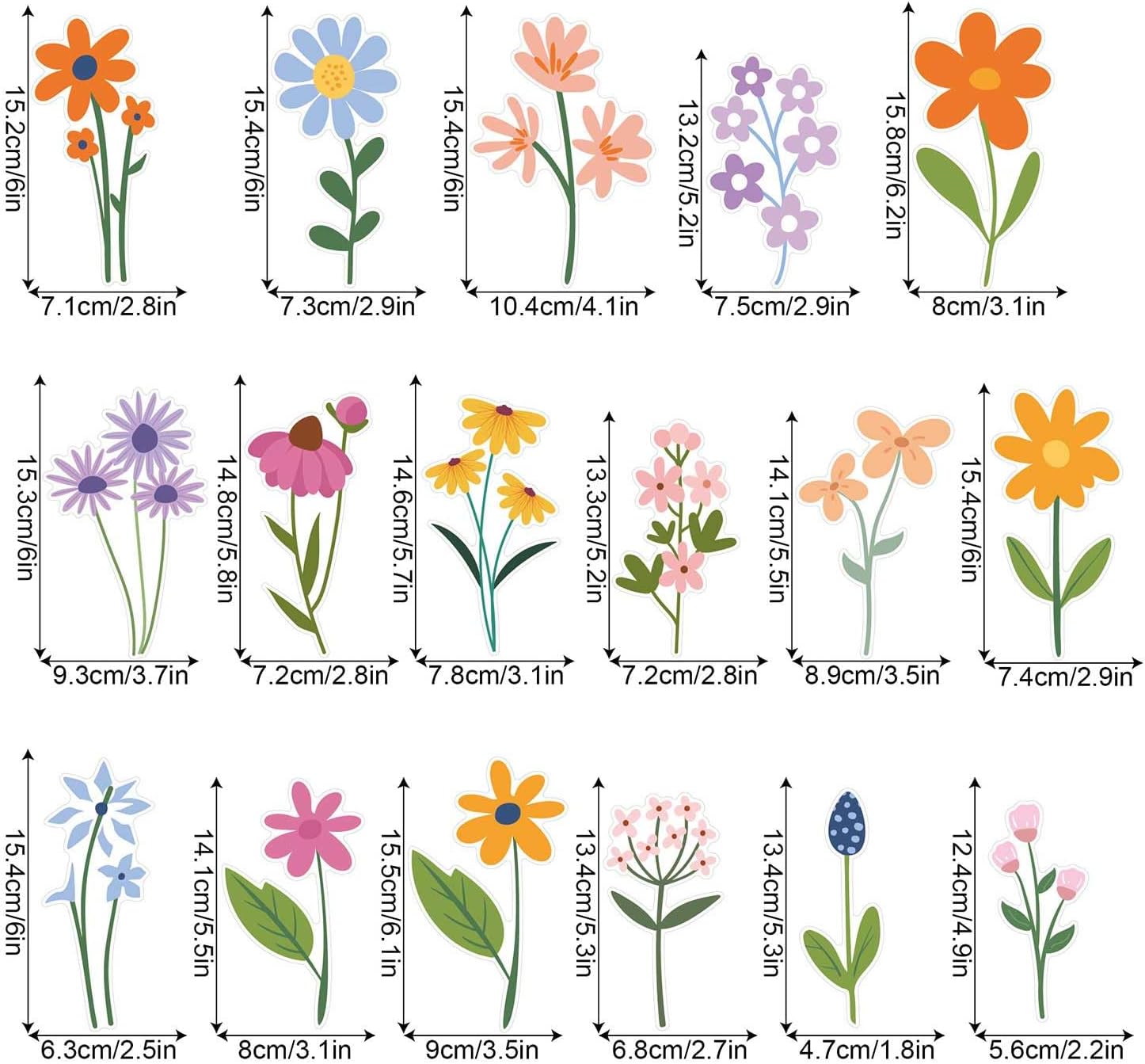 Wild Flower Wall Decals - 102 Pcs Garden Theme Stickers for Home Decor