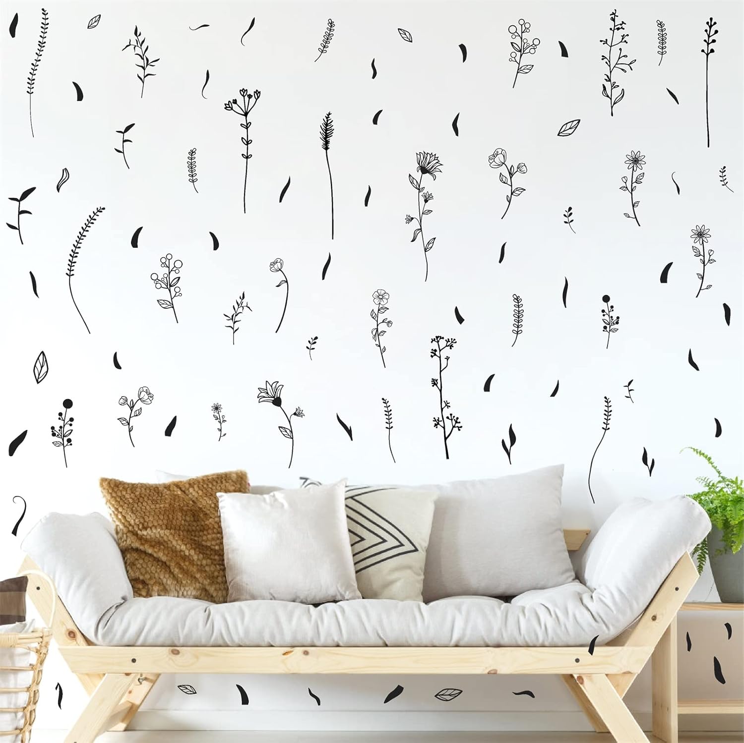 Kazova Black Wildflower Wall Stickers for Kids Room Bedroom Decor