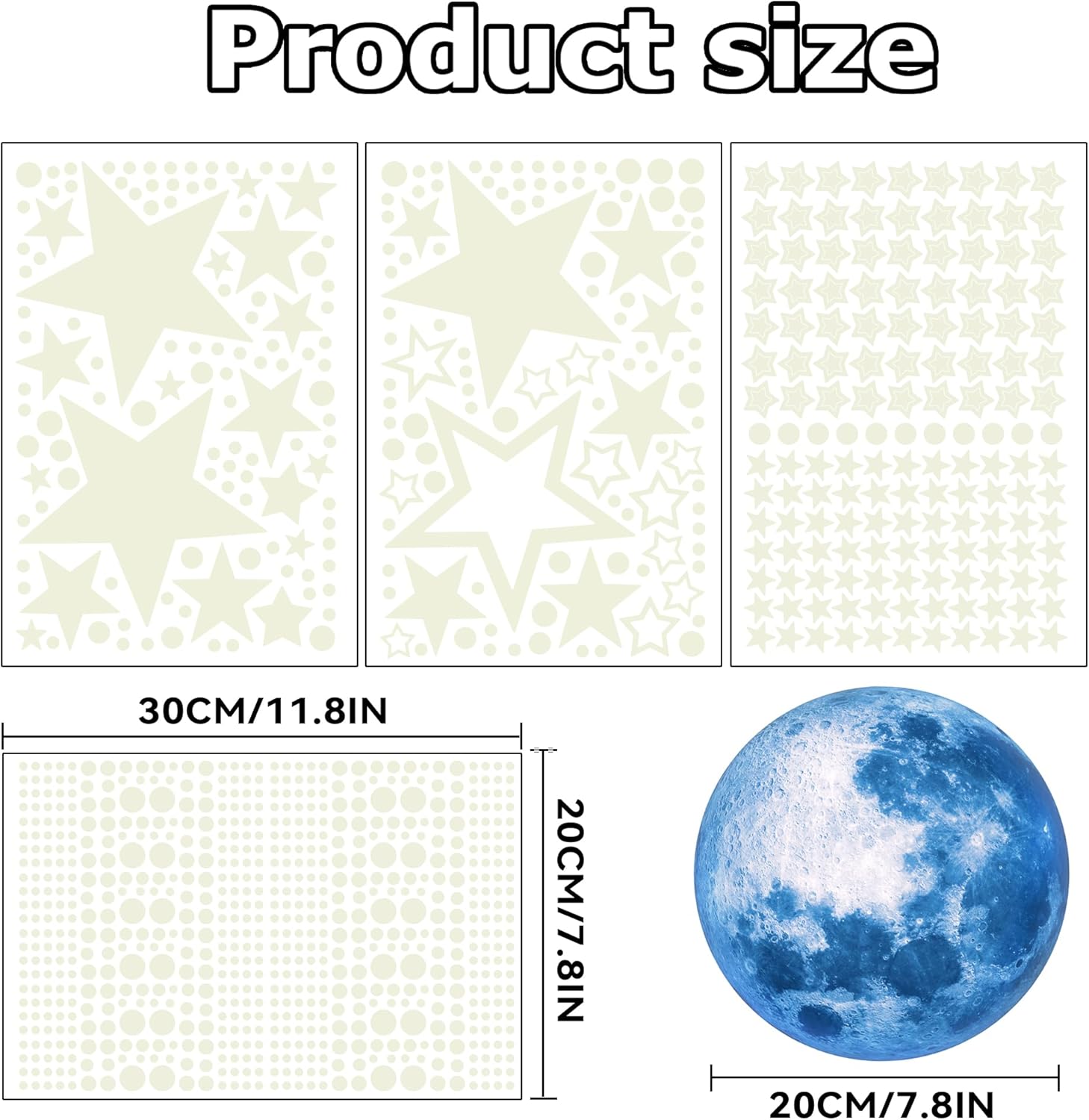 1078Pcs Glow in The Dark Stars Moon Ceiling Decor Stickers