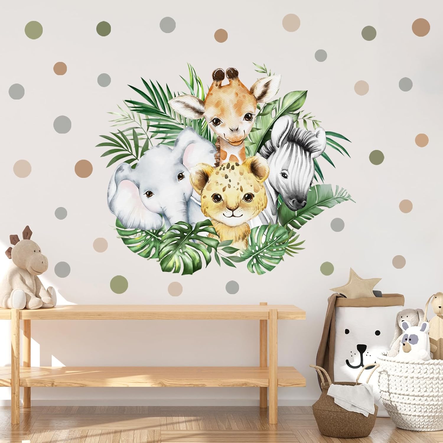 Watercolor Jungle Animal Wall Decal for Baby Room Decor