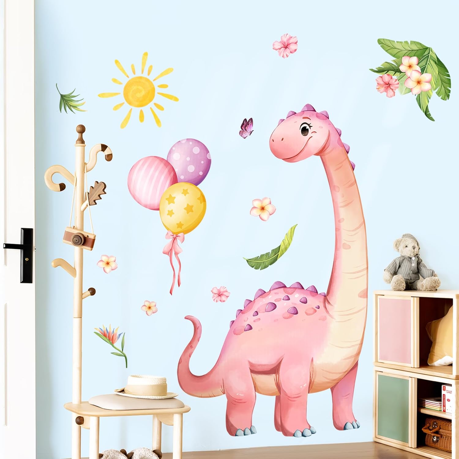 Supzone Pink Dinosaur Wall Decals for Kids Room Decor
