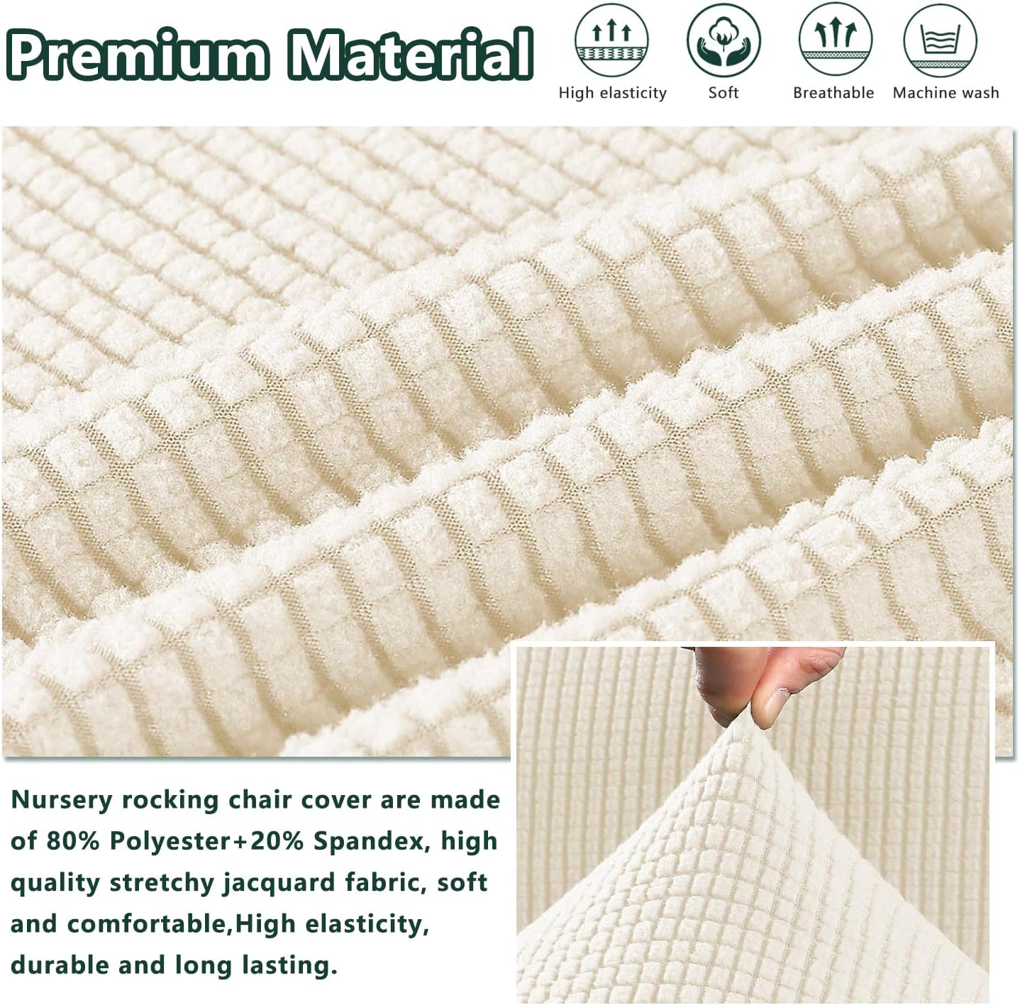 Nursery Rocking Chair Cover Soft Spandex Jacquard Slipcover with Elastic Bottom