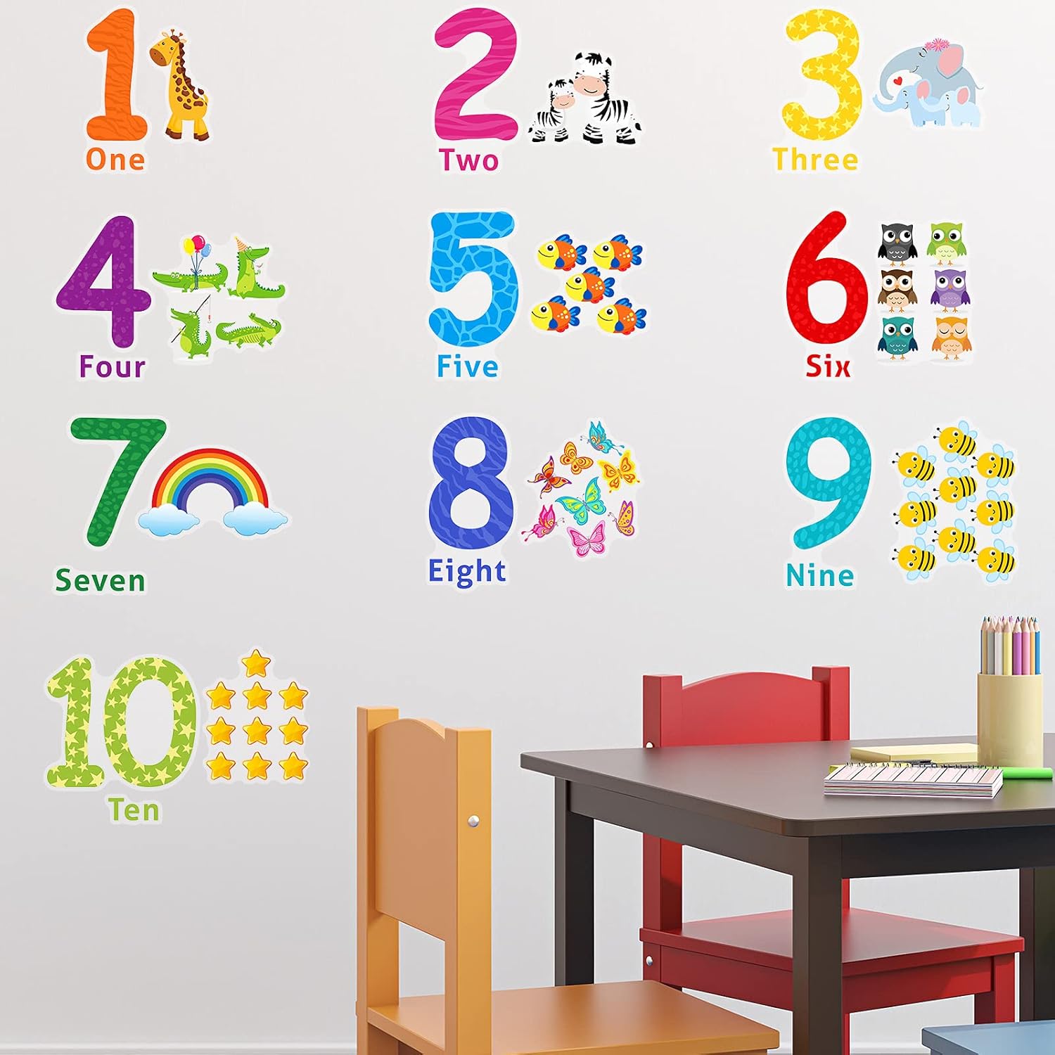Outus 3 Sheet Number Wall Decals for Kids Classroom Decor