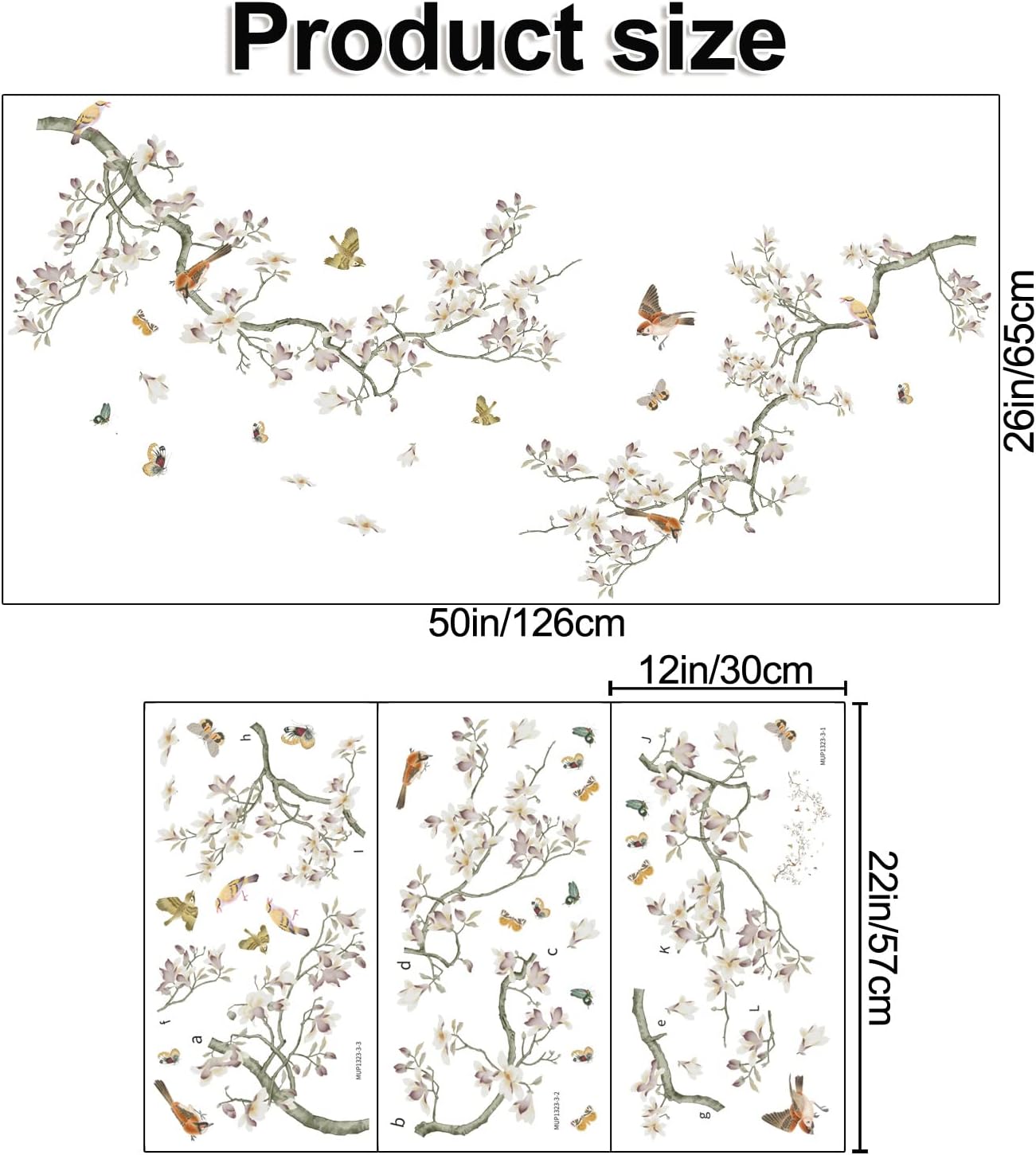 3D Curved Tree Branches with Colorful Flying Birds Wall Decals