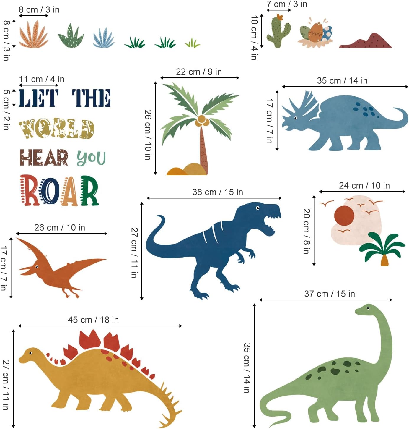 Boho Dinosaur Wall Decals for Kids Room and Playroom