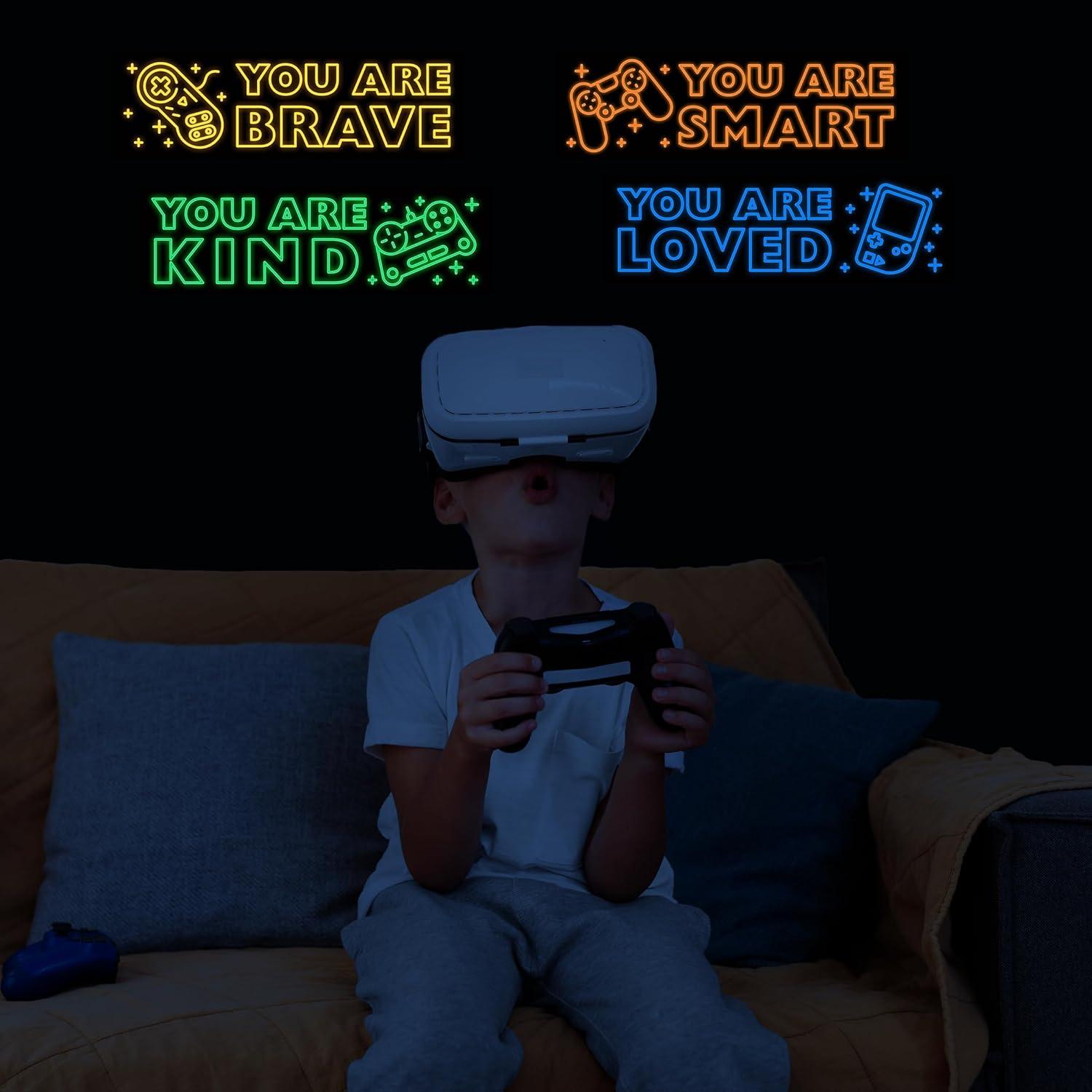 Game Wall Decals Glow in the Dark Gamer Sticker for Boys Room and Kids Bedroom