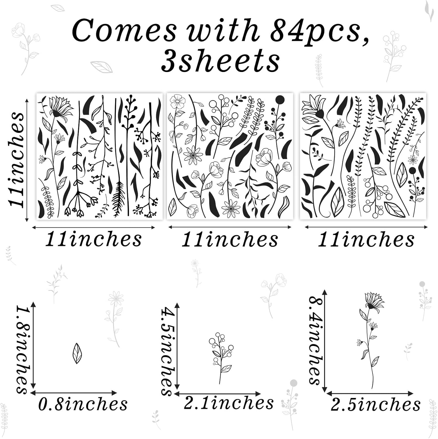 Kazova Black Wildflower Wall Stickers for Kids Room Bedroom Decor