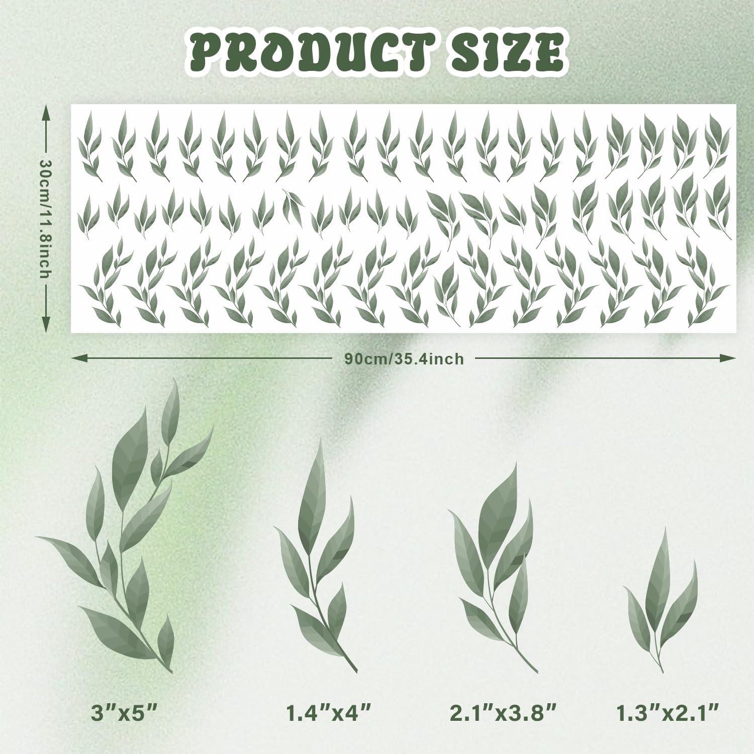 LHIUEM Green Leaves Wall Stickers 56PCS Boho Decor