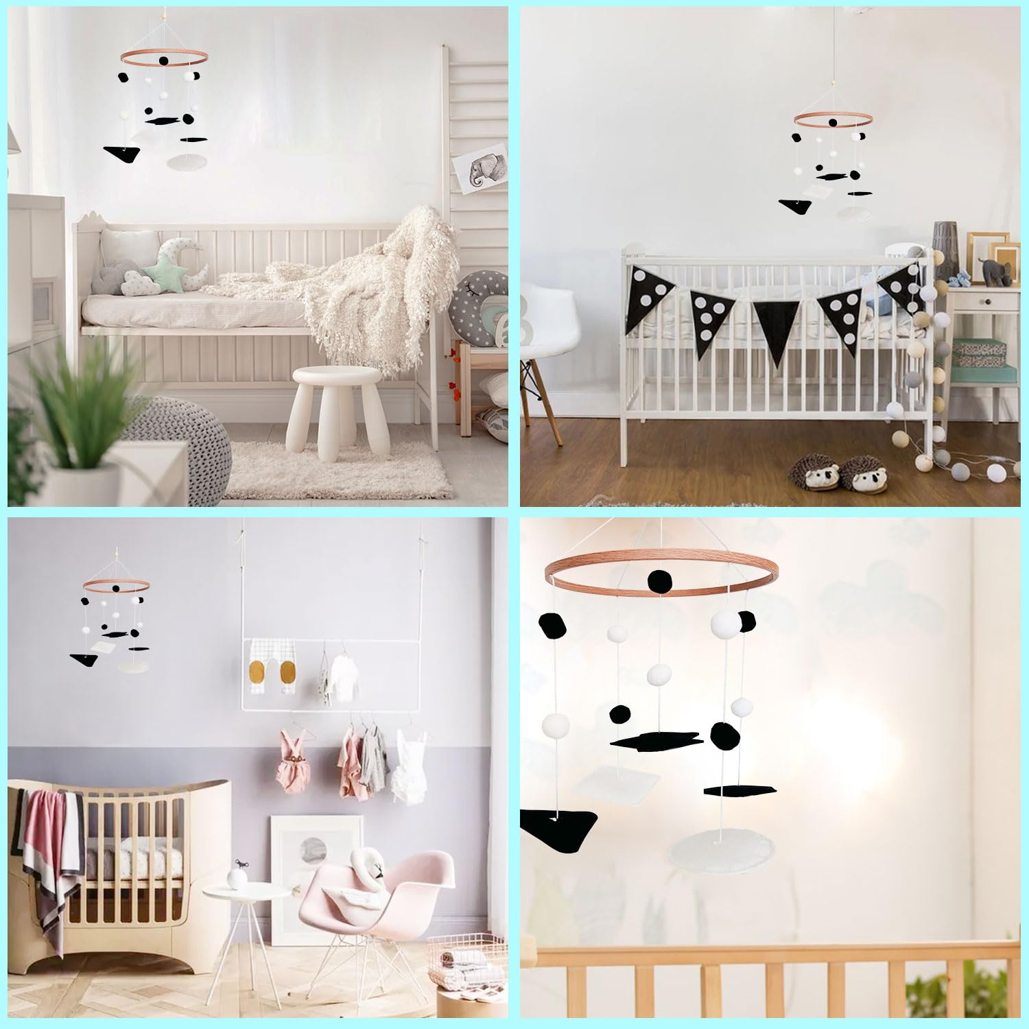 Vlokup Montessori Black White Crib Mobile with Safari Animals