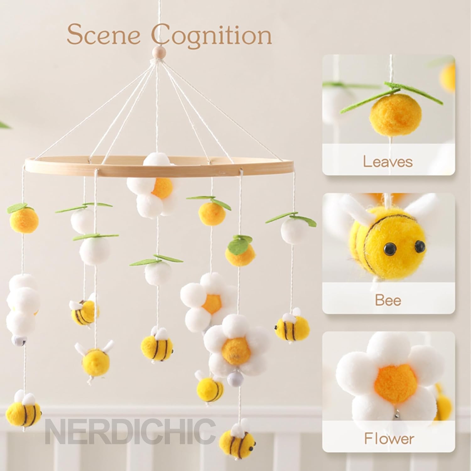 Gender Neutral Baby Mobile - Felt Daisy Bees Leaves