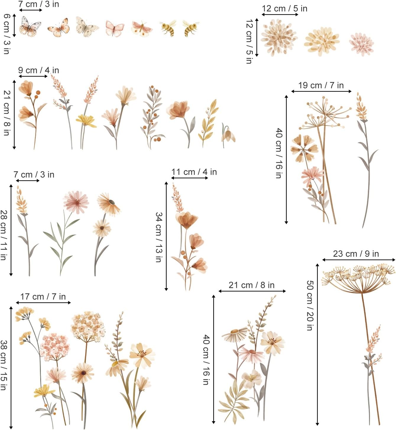 Boho Flower Wall Decals for Kids Room and Nursery Decor