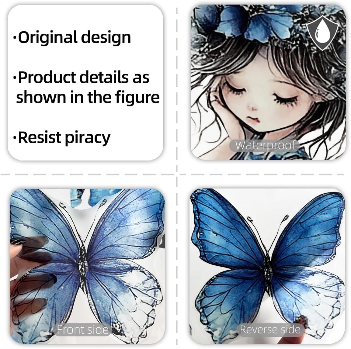 2 Sheets Blue Butterfly Wall Decals for Kids Room