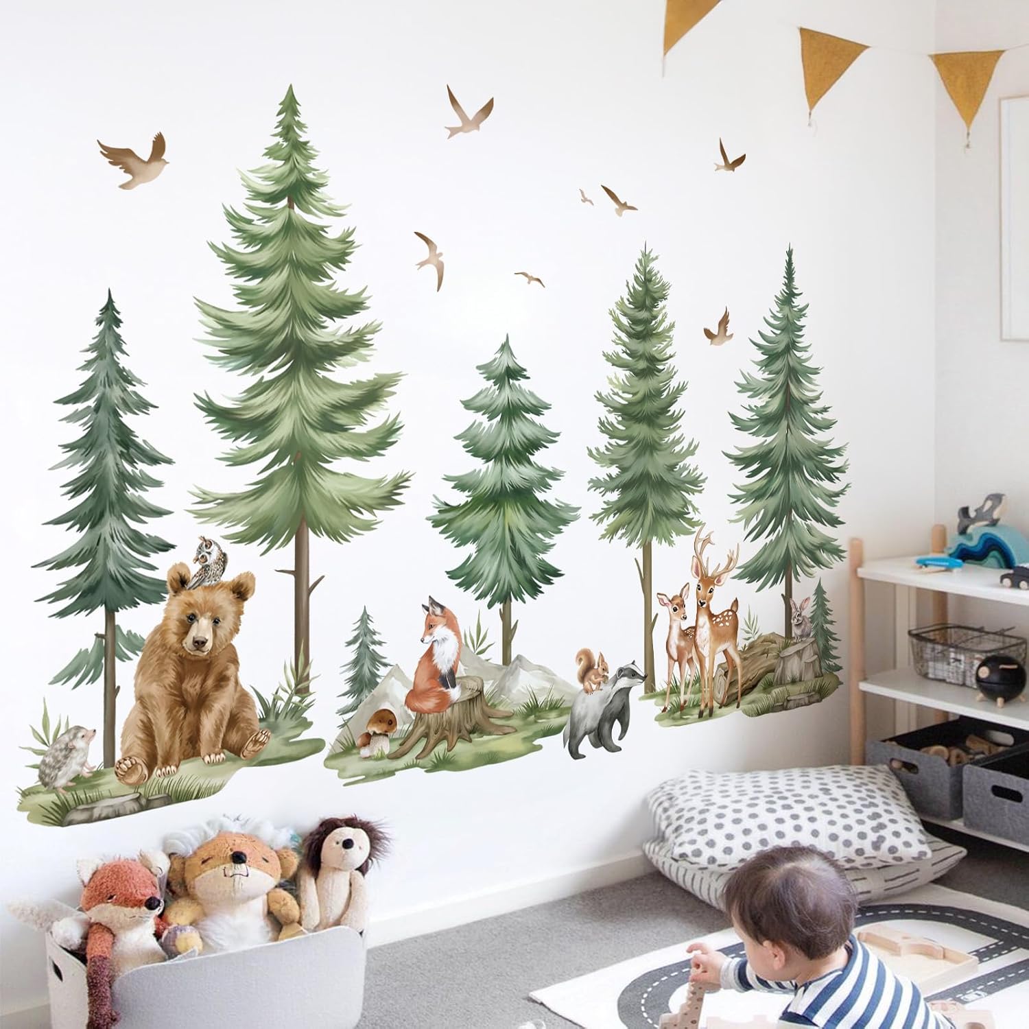Wondever Mountain Tree Wall Stickers for Kids Bedroom Baby Nursery Decor