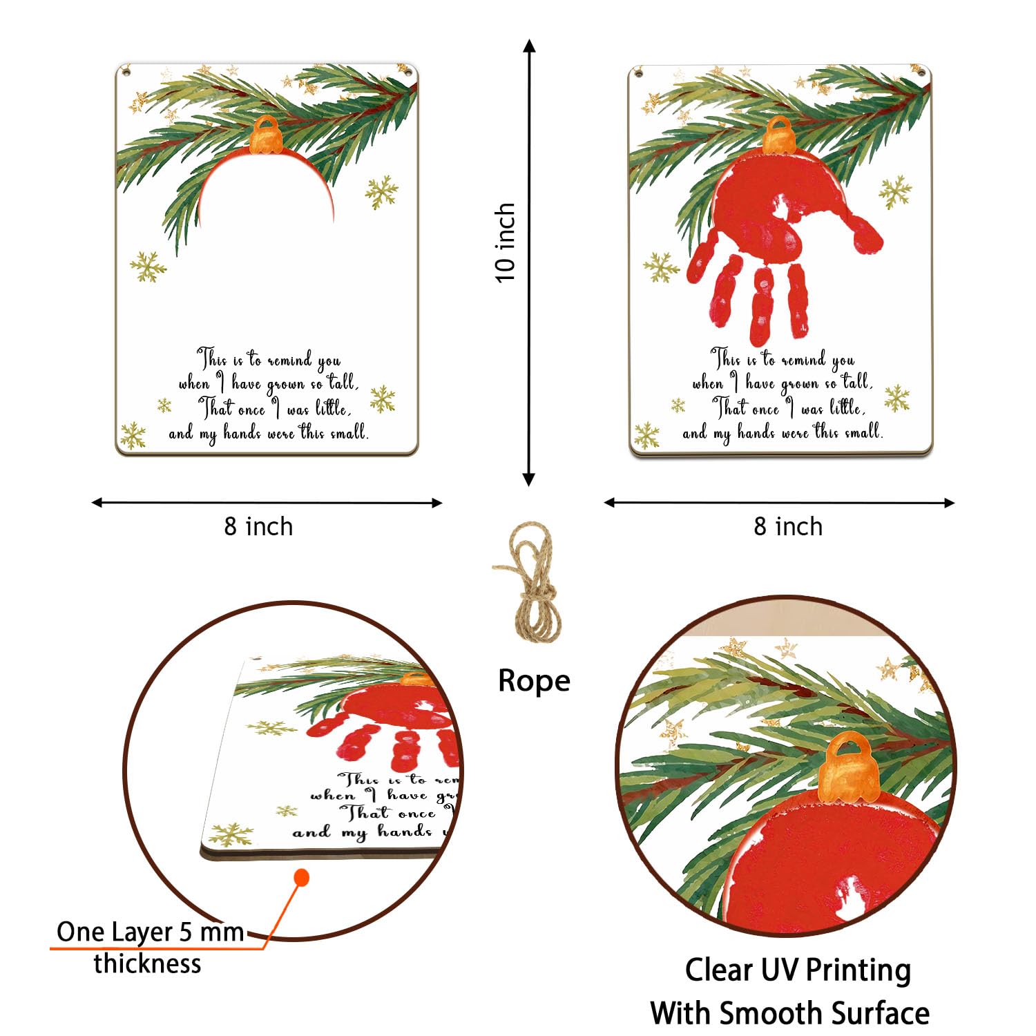 Red Christmas Handprint Hanging Sign 2024 DIY Baby Keepsake Craft