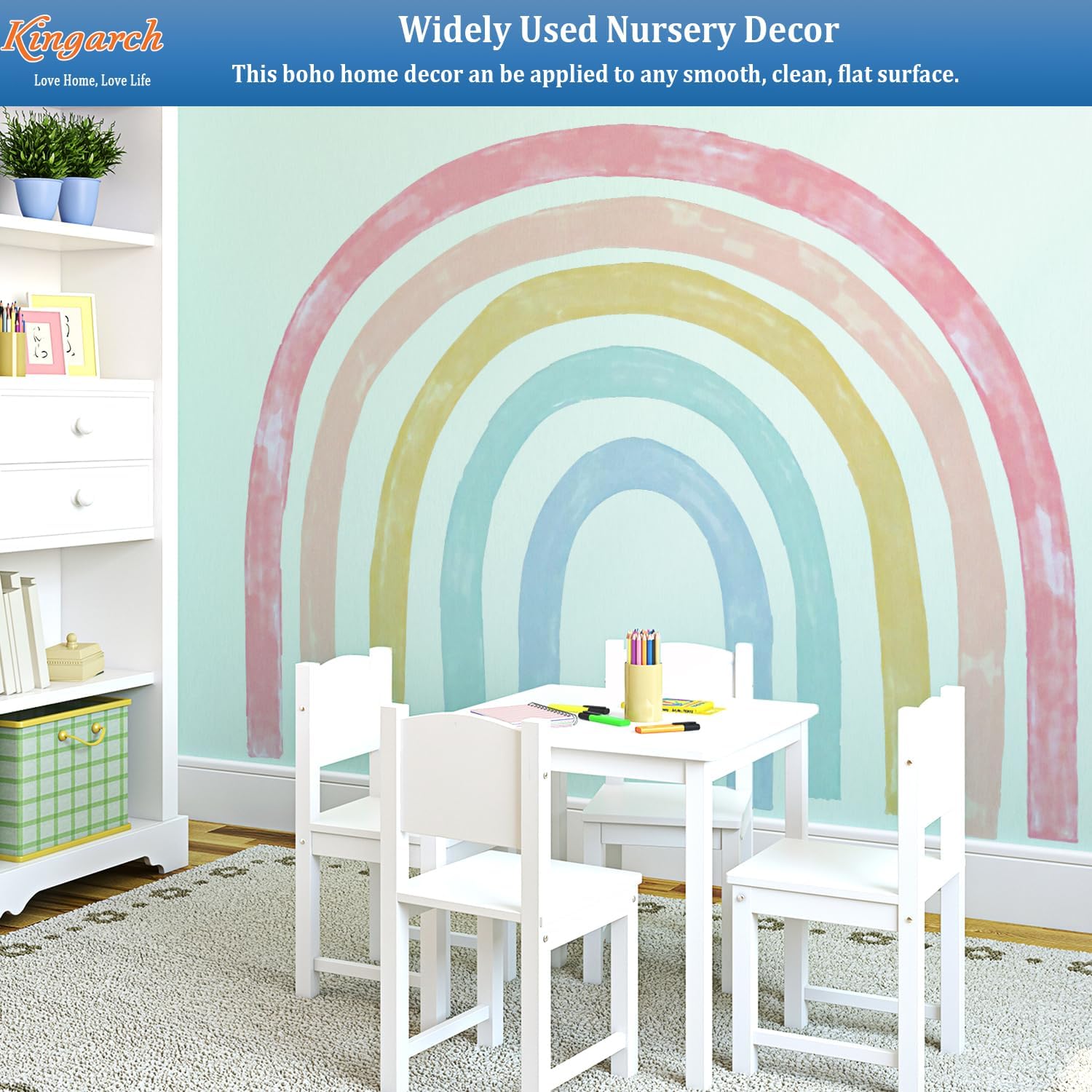 Kingarch Large Watercolor Rainbow Wall Decals