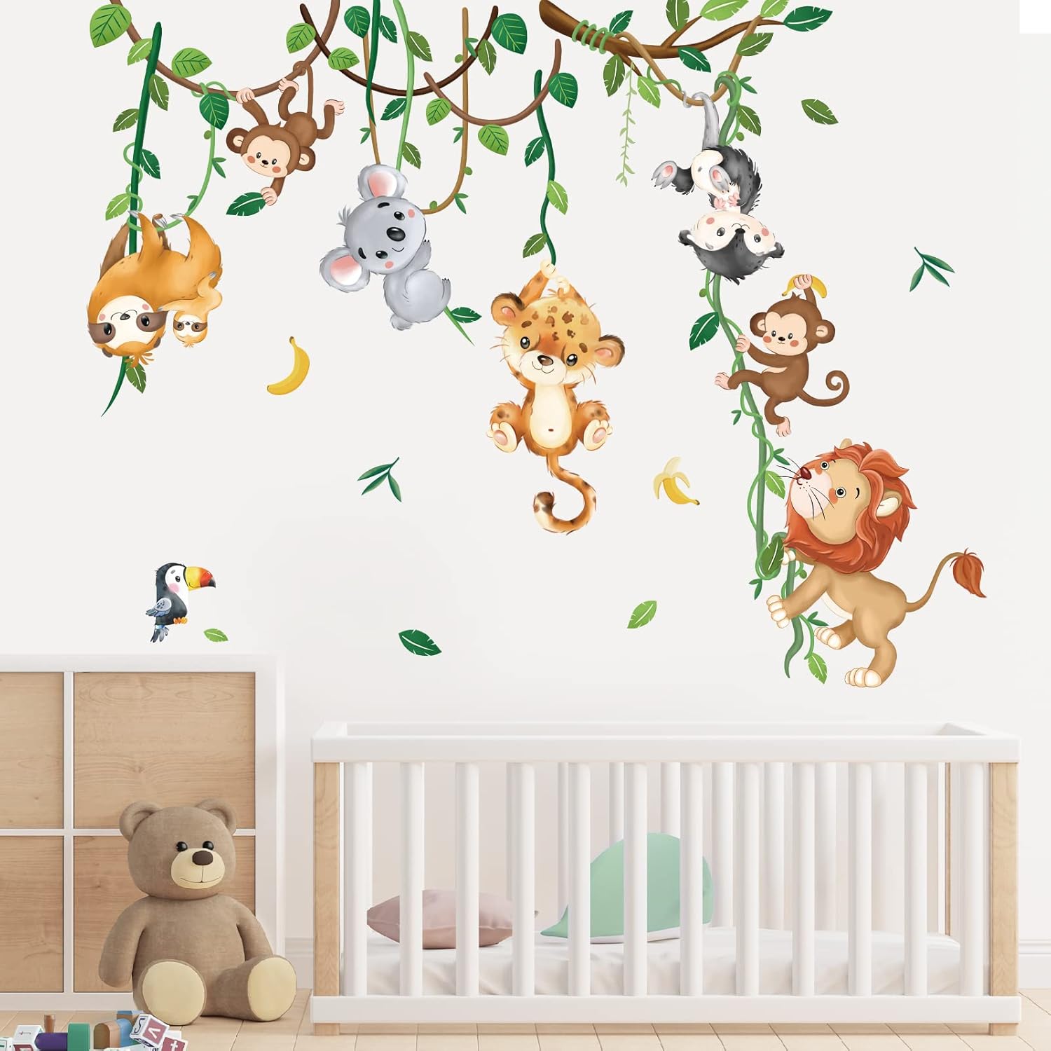 Jungle Animals Climbing Tree Wall Decals for Kids Room and Nursery Decor