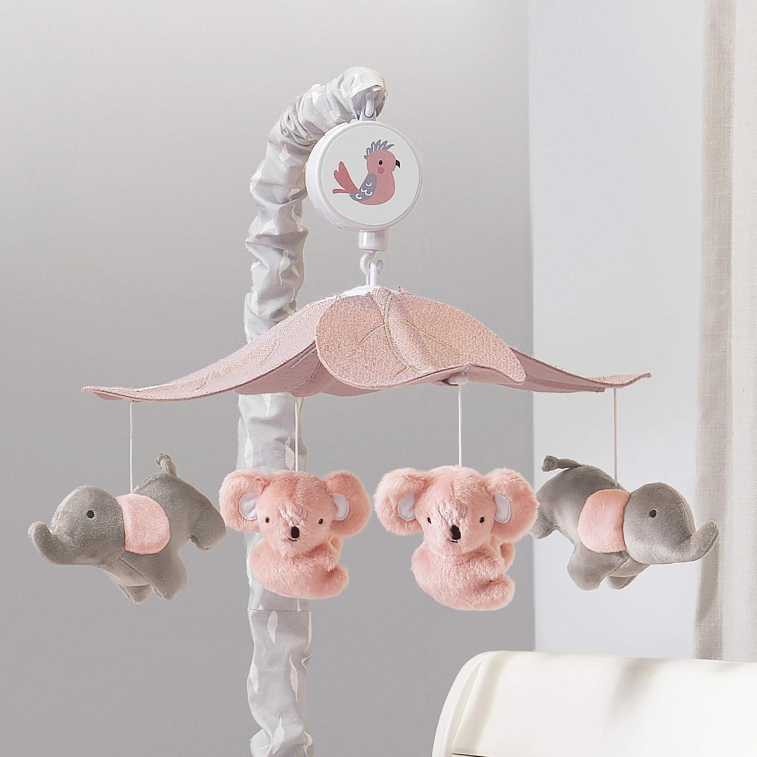 Calypso Pink Gray Koala Elephant Musical Crib Mobile
