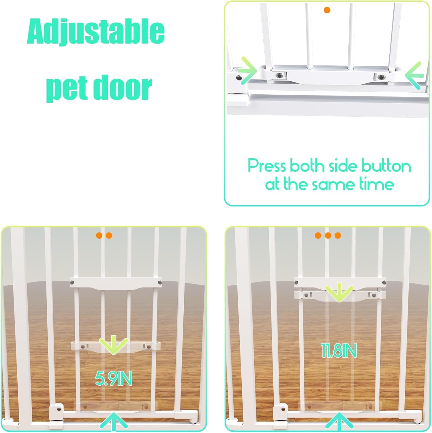 198 Inch Extra Wide Baby Gate with Cat Door Auto Close White