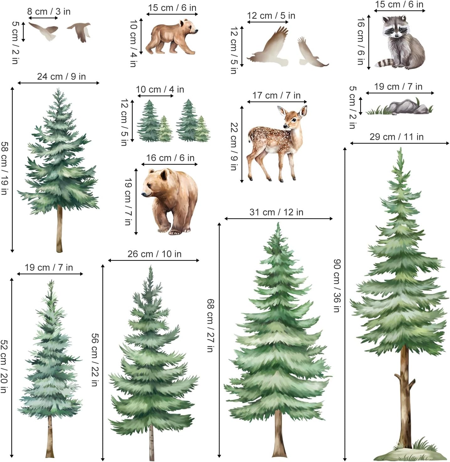 Decalmile Large Pine Tree Wall Decals Woodland Bear Stickers for Kids Room