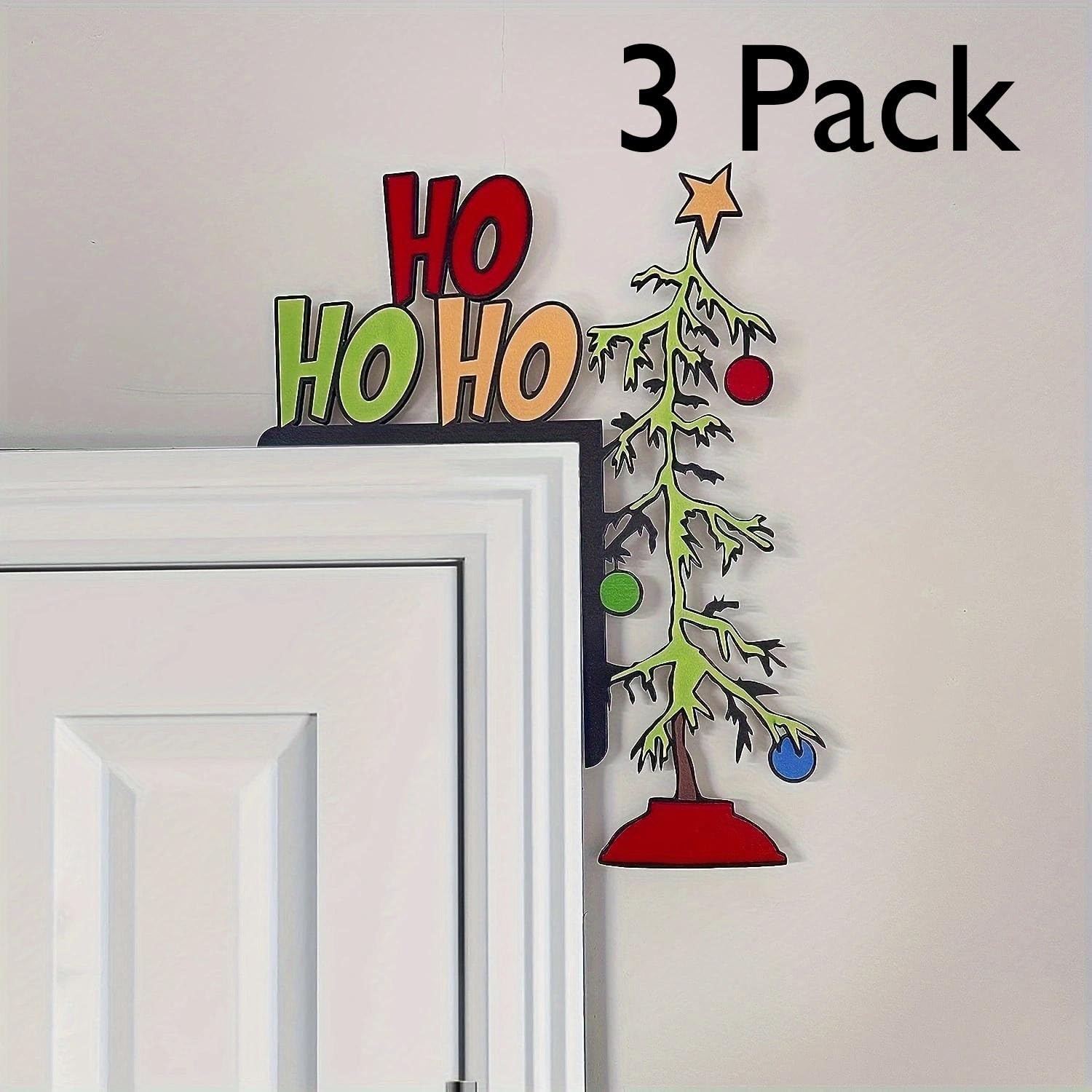 Whimsical Christmas Door Sitter 3 Pack Wooden Frame Corner Decor