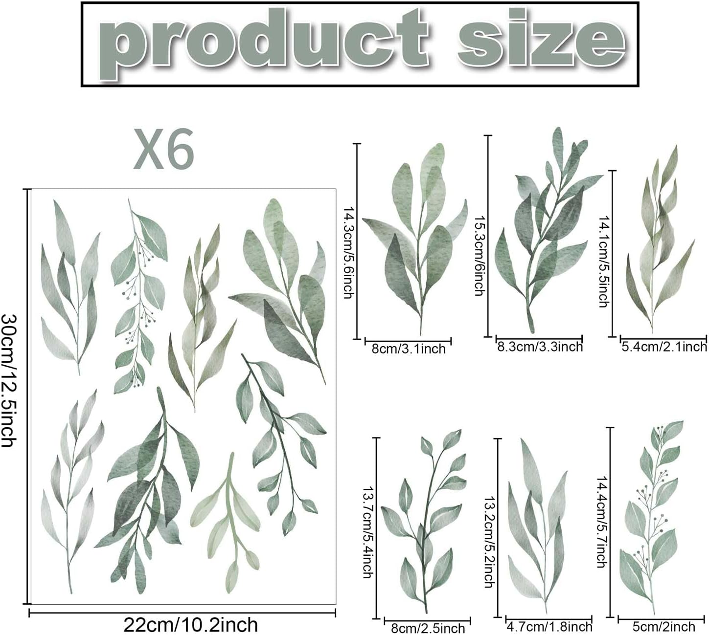 Watercolor Leaf Wall Decals 48pcs Peel and Stick Botanical Art for Nursery Office Classroom