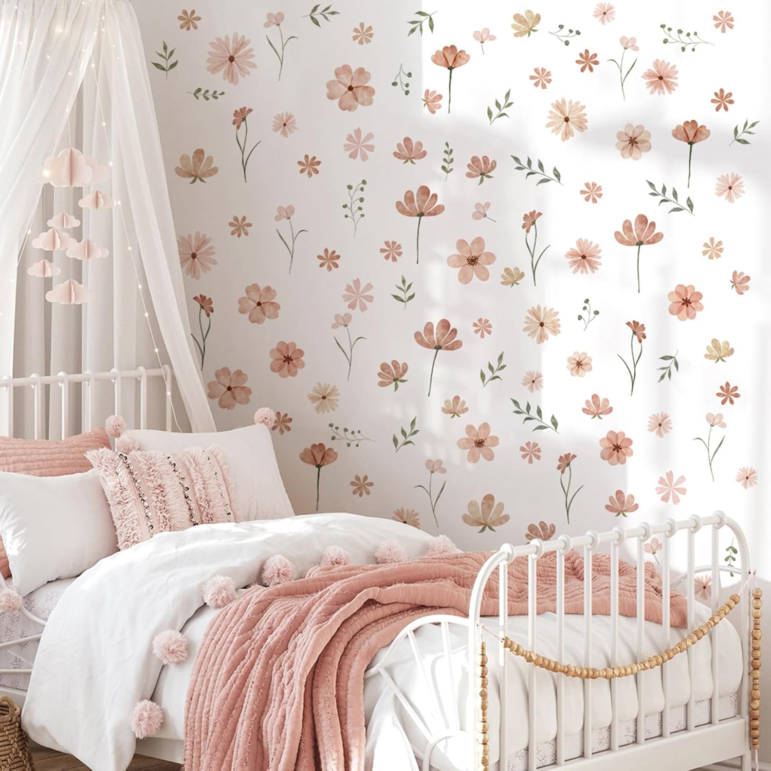 Boho Flower Wall Decals for Girls Bedroom and Kids Room Decor
