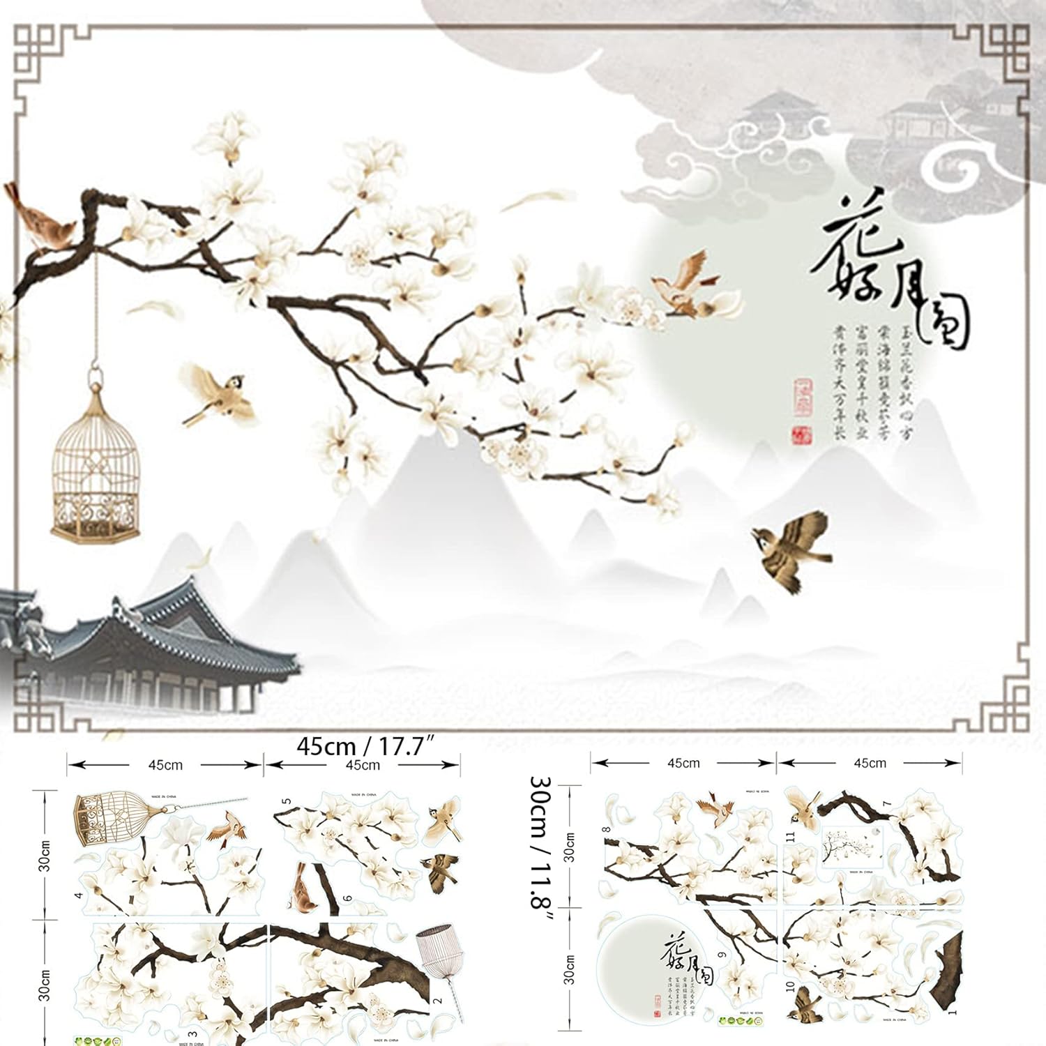 Large White Cherry Blossom 3D Wall Stickers 50x74 Inch
