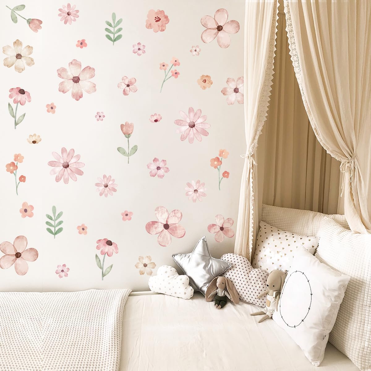 Boho Flower Wall Decals Pink Watercolor Decor Stickers