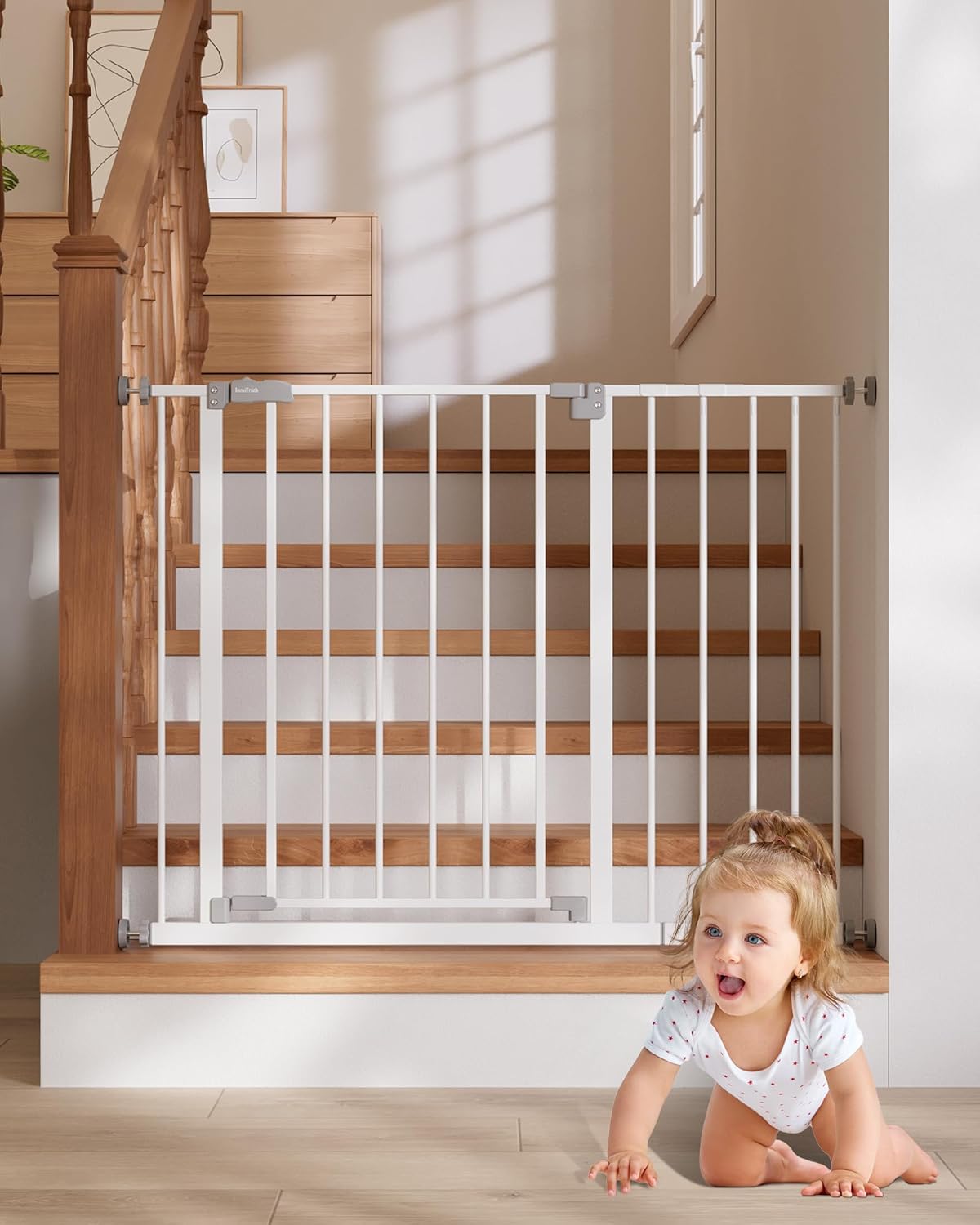 InnoTruth Baby Gate for Stairs and Doorways - White