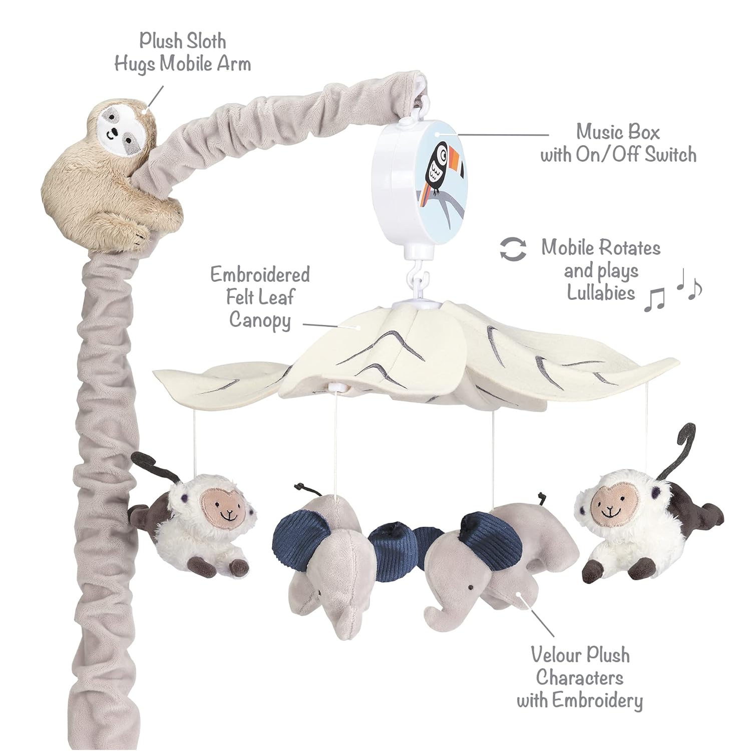 Lambs Ivy Gray Animals Musical Mobile Soother Toy