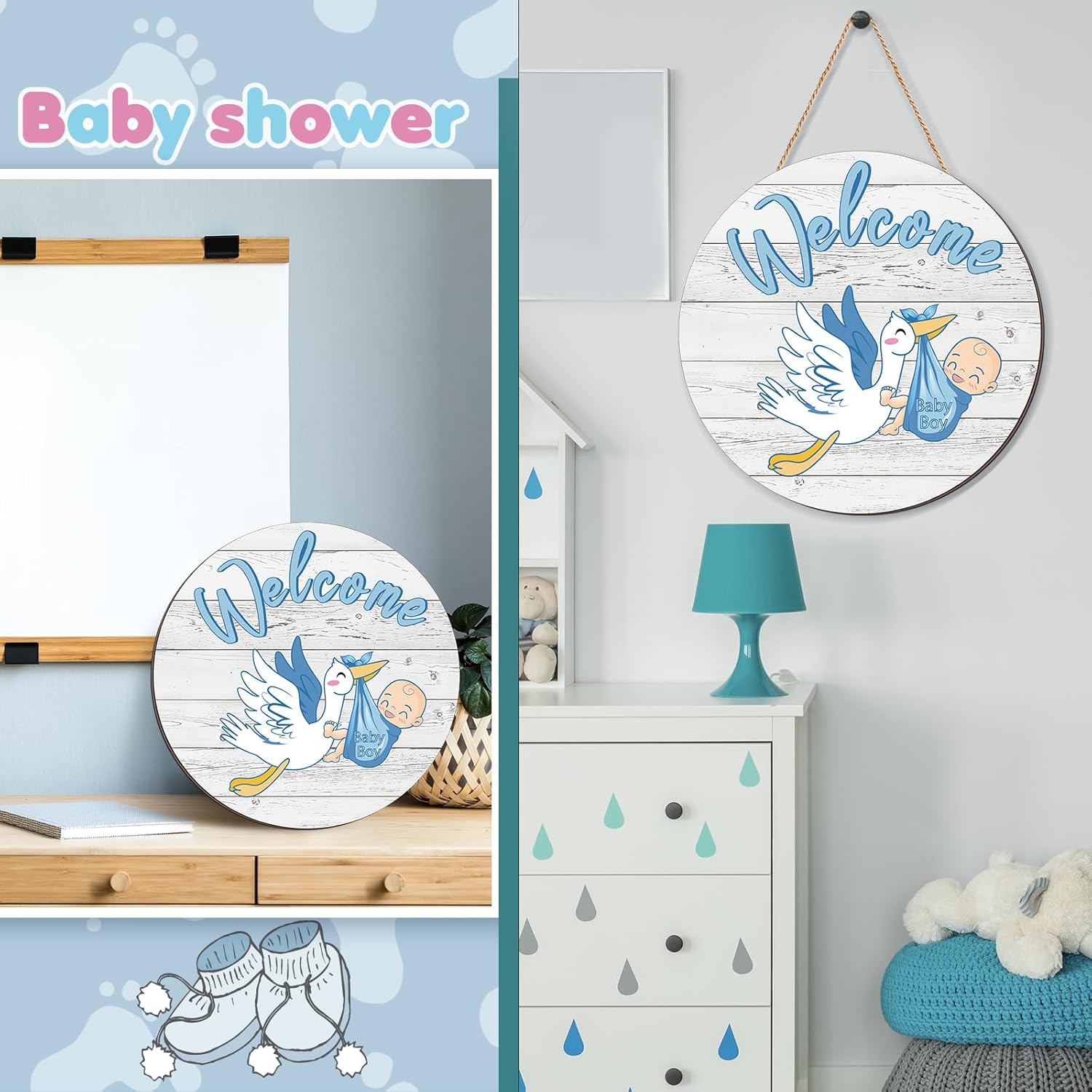 Chunful Baby Boy Welcome Sign Hanging Wreath