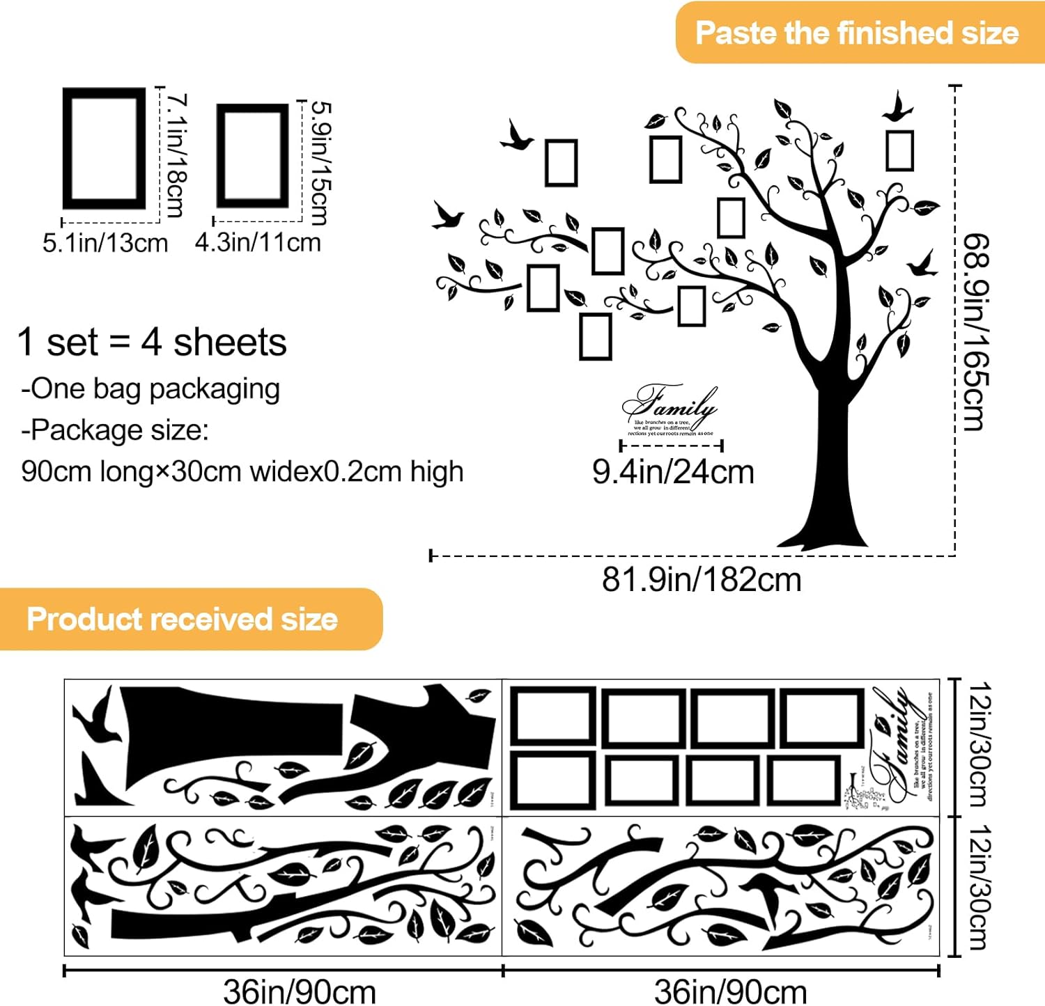 Large Family Photo Tree Wall Sticker 3D Peel and Stick