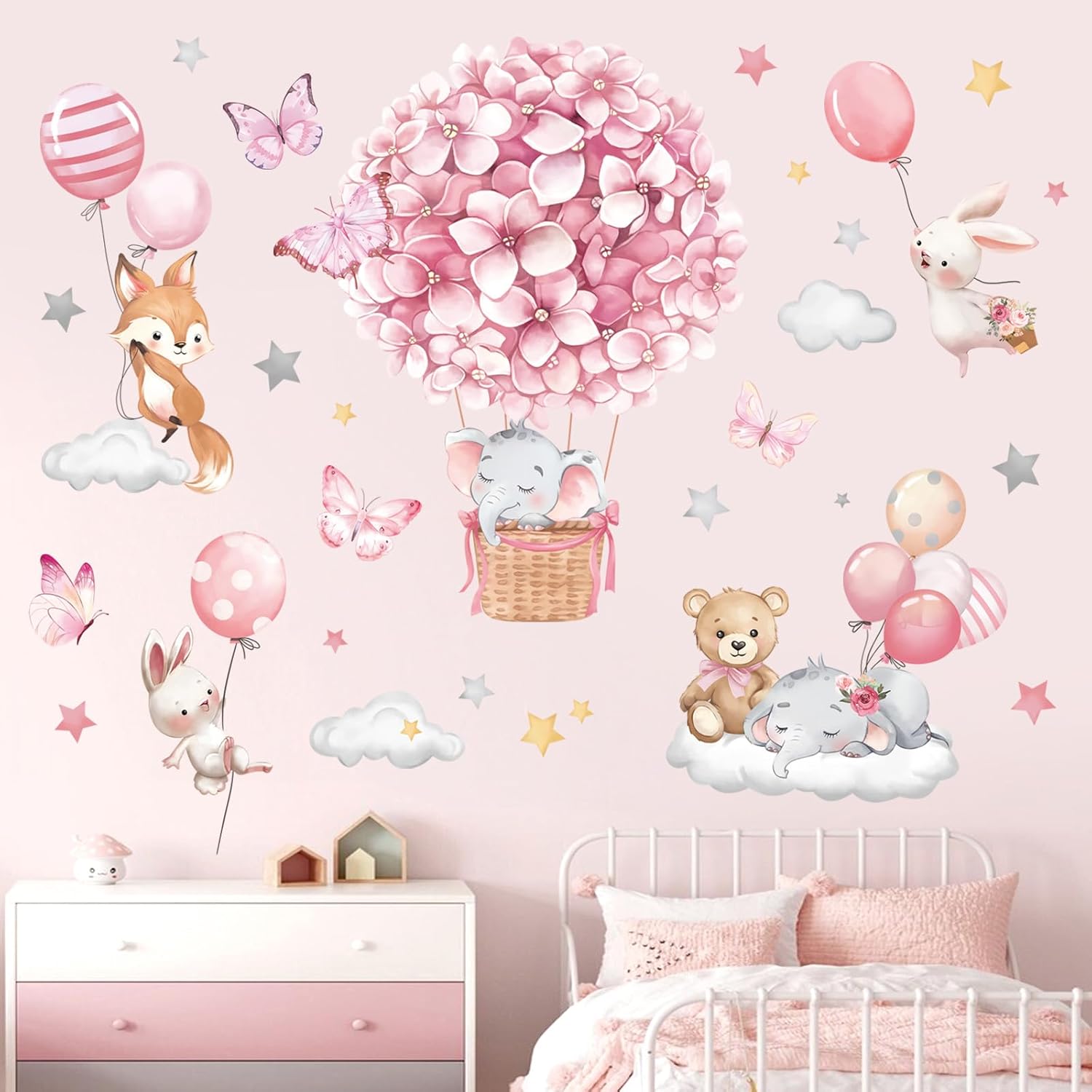 Decalmile Animals Hot Air Balloon Wall Stickers