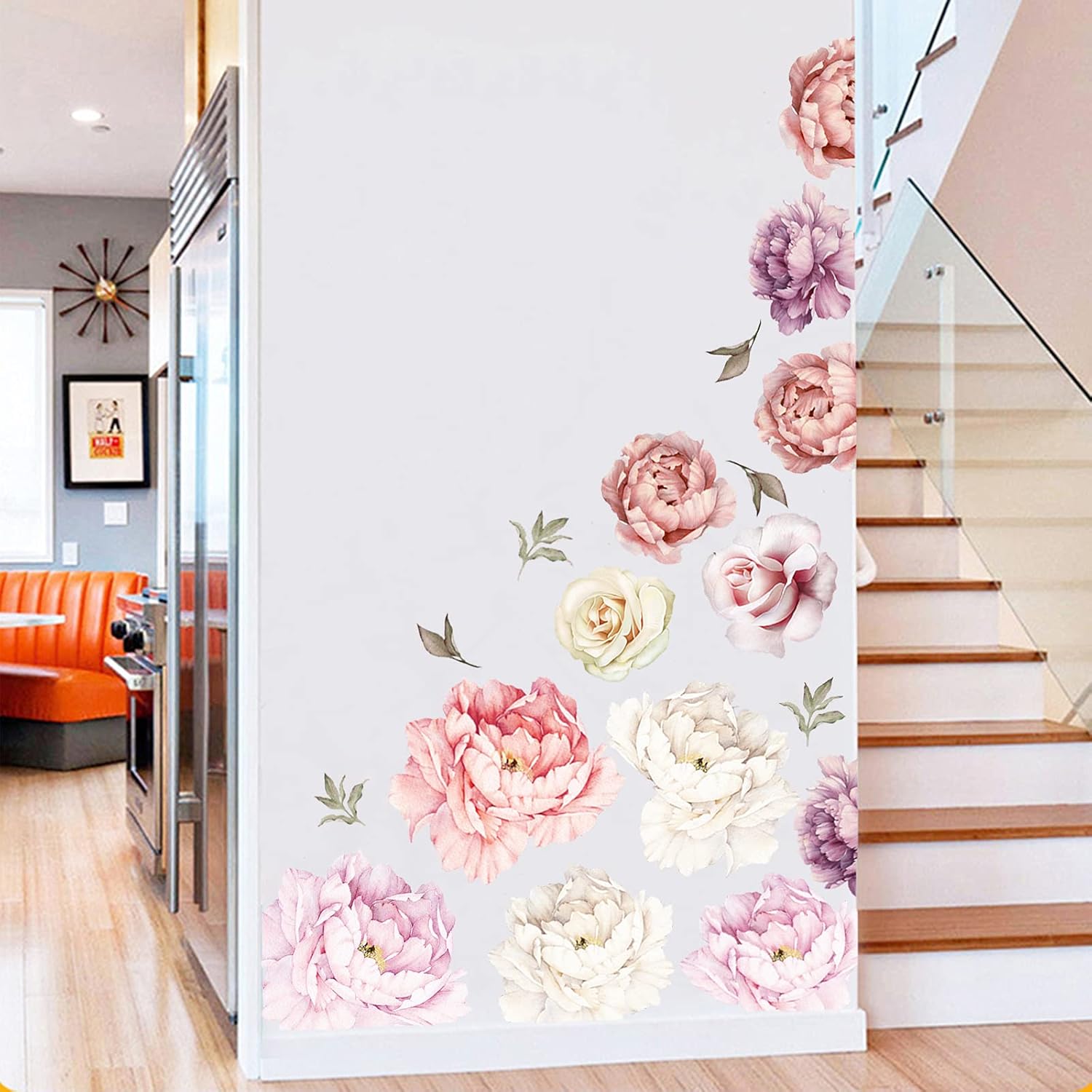 Large Floral Wall Decals 15 Peonies Stickers for Home Decor