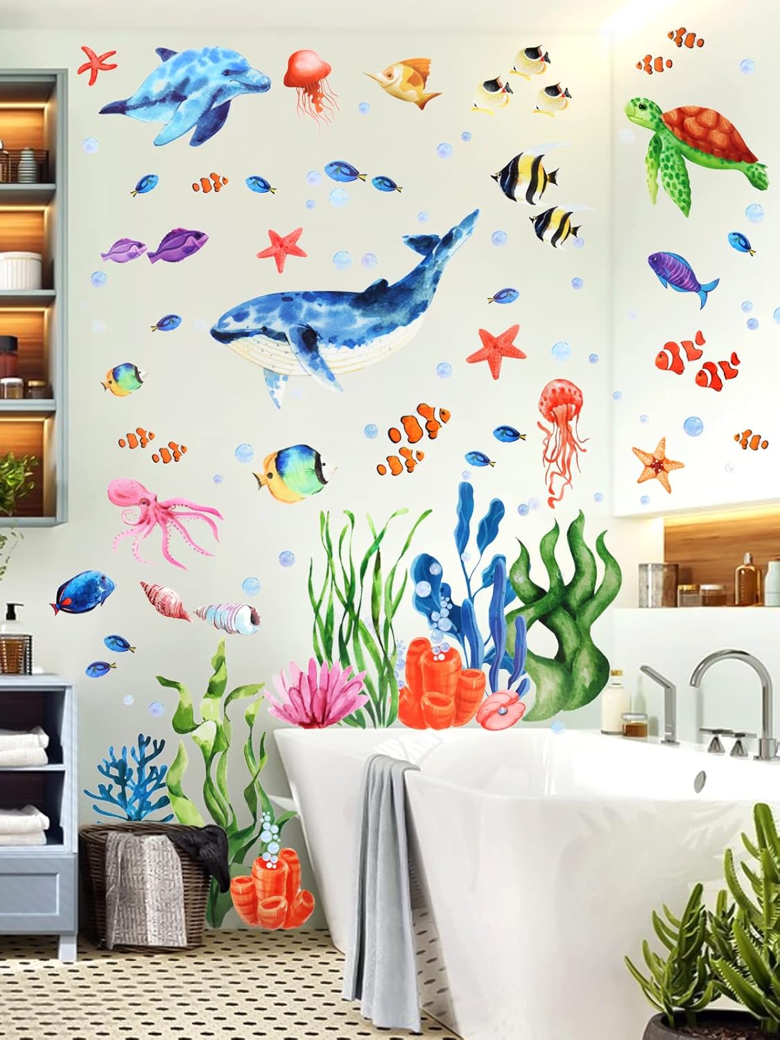 Kalolary Under The Sea Wall Decals Set - 3D Coral Reef Ocean Grass Bubbles More