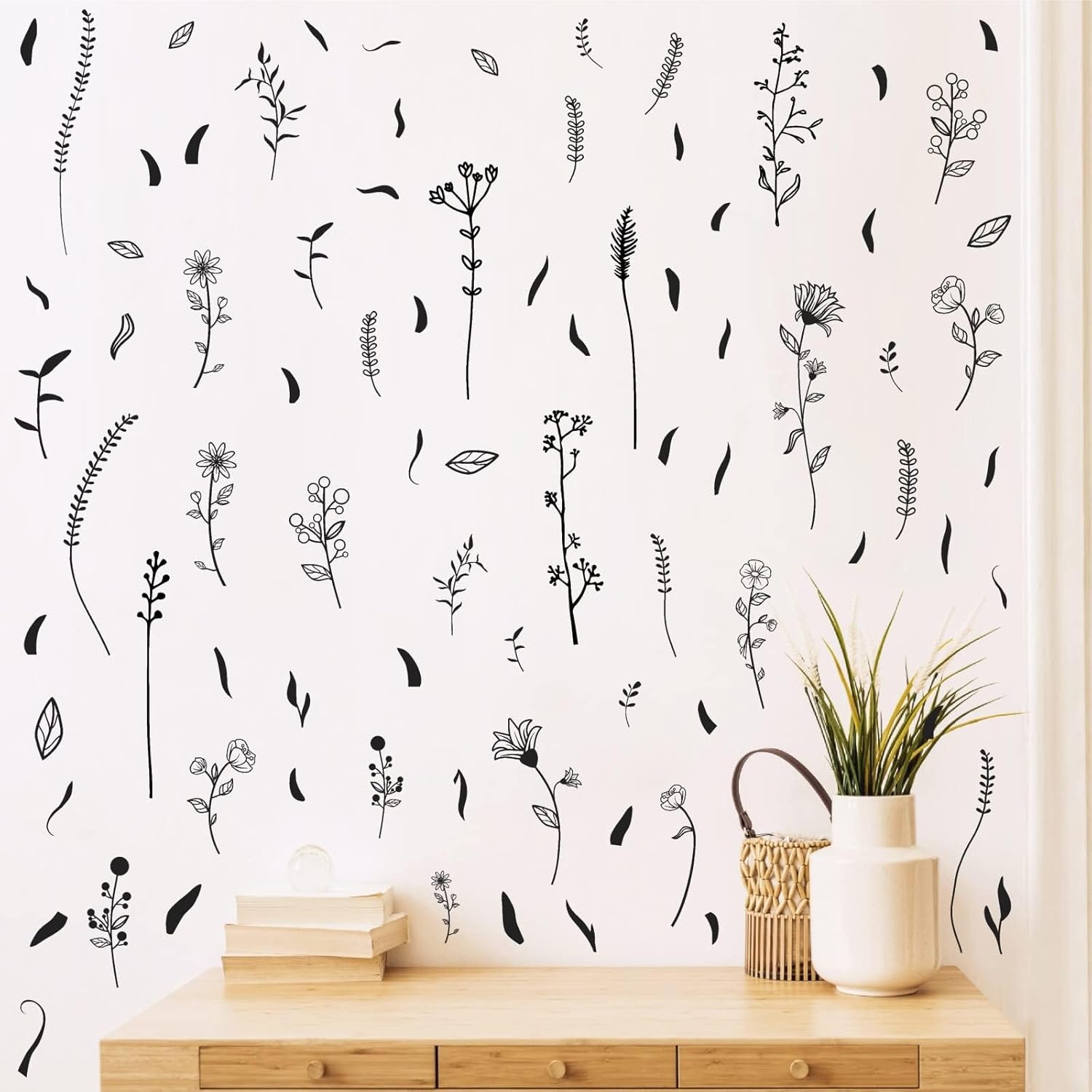 Kazova Black Wildflower Wall Stickers for Kids Room Bedroom Decor