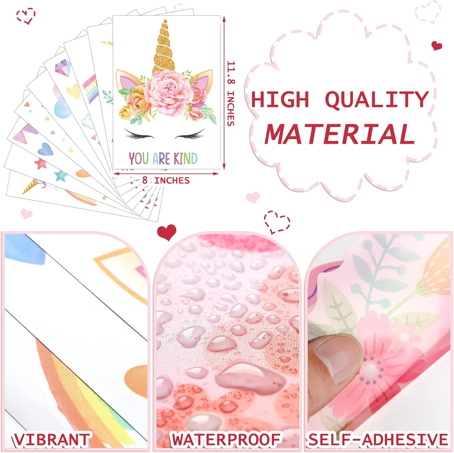 9 Pieces Unicorn Wall Stickers for Girls Bedroom Decor