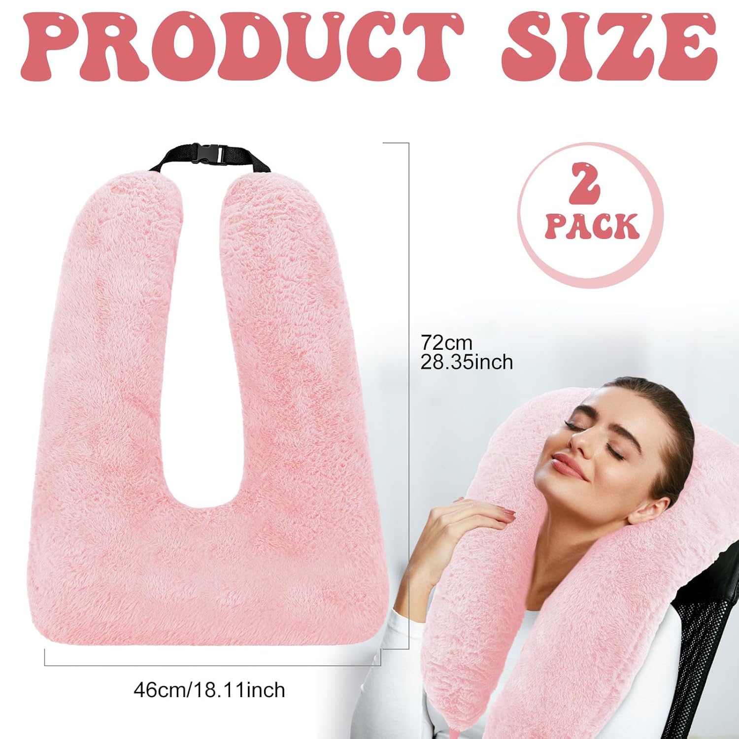 Hoteam 2 Pcs U Shaped Travel Pillow for Kids and Adults Light Pink