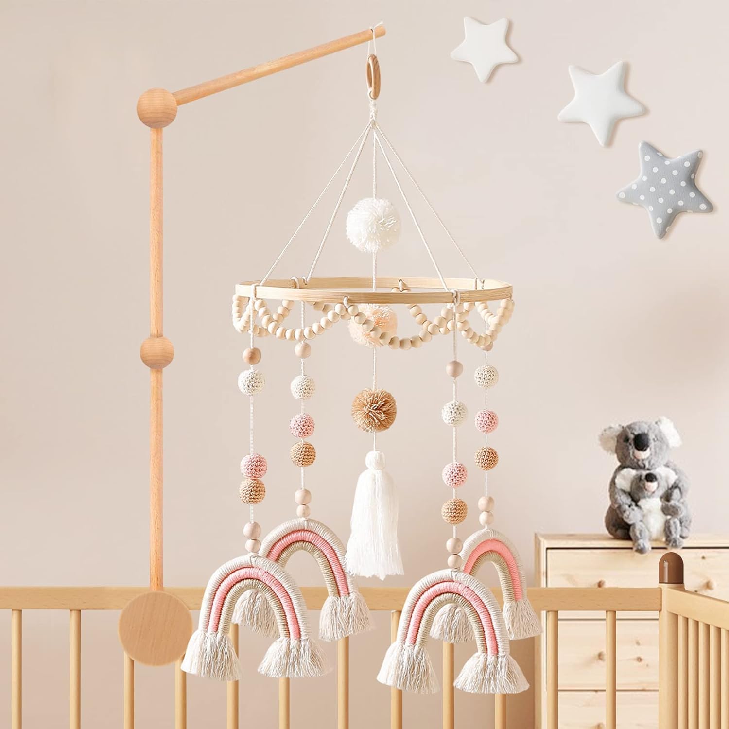 Abnilxt Boho Rainbow Crib Mobile for Newborns