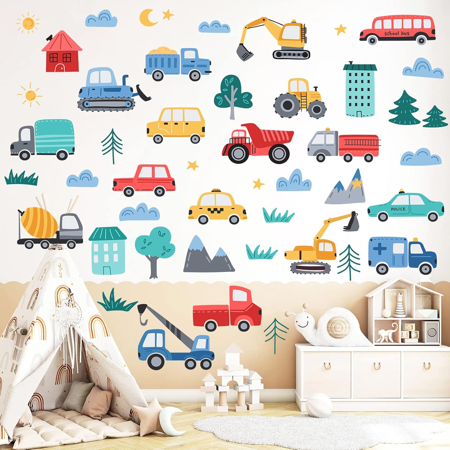 Car Road Wall Decals for Playroom and Nursery