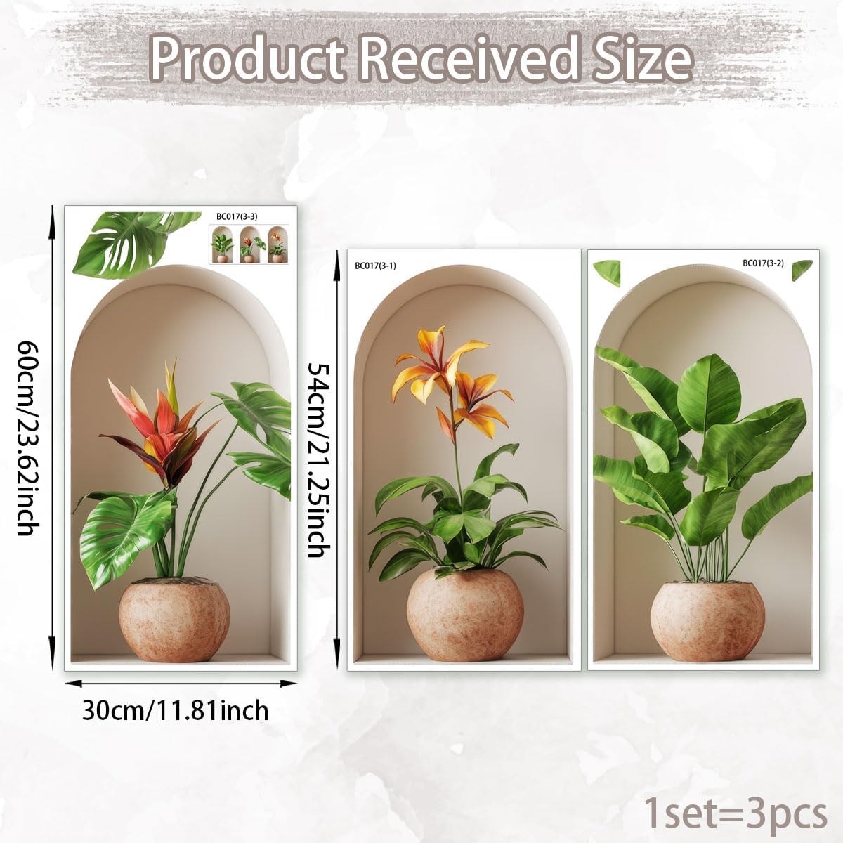 3D Potted Plants Wall Sticker Green Plants Decor for Living Room Bedroom
