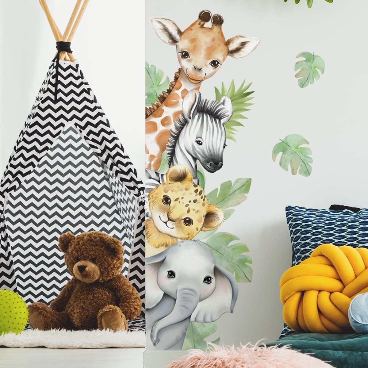 Watercolor Jungle Animal Wall Stickers for Kids Room Decor