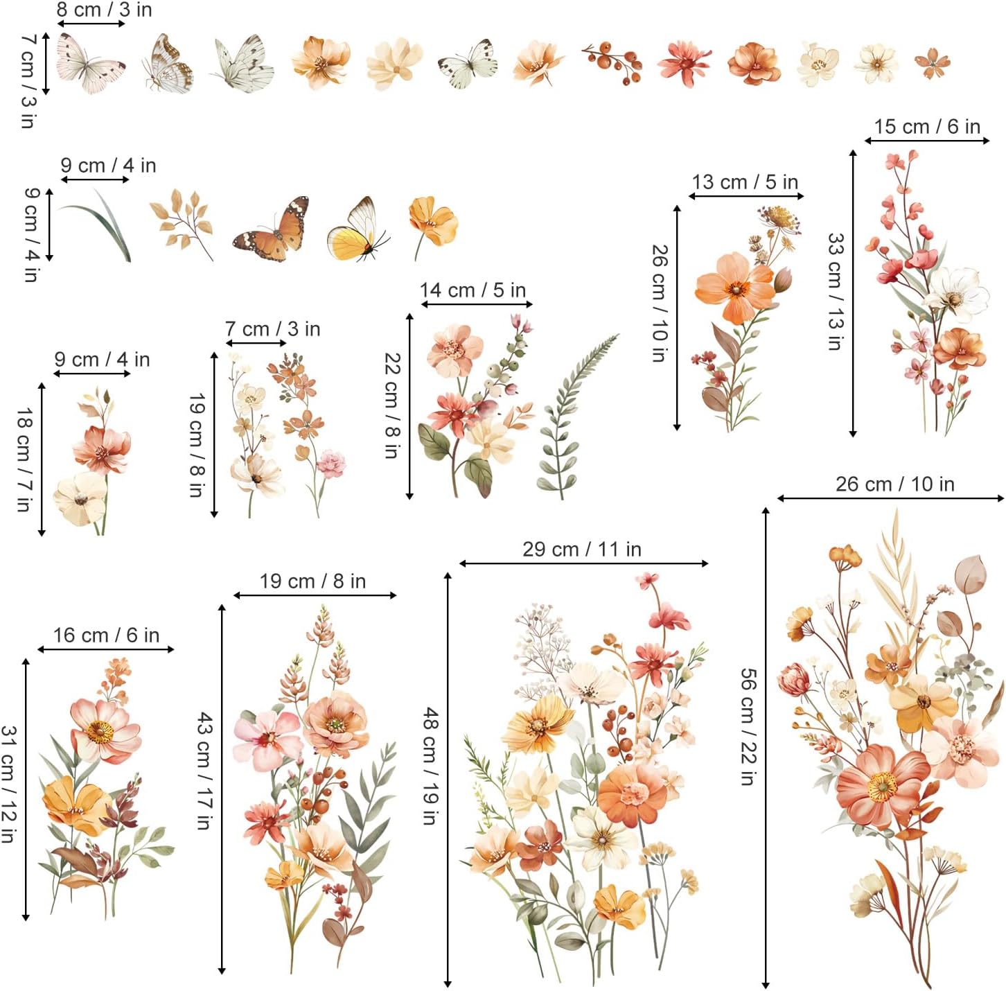 Boho Flower Wall Decals for Girls Room and Baby Nursery