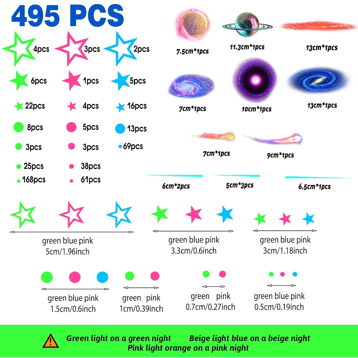 Spakon 495 Pcs Glow in the Dark Moons Stars Wall Decals for Ceiling and Bedroom Decor