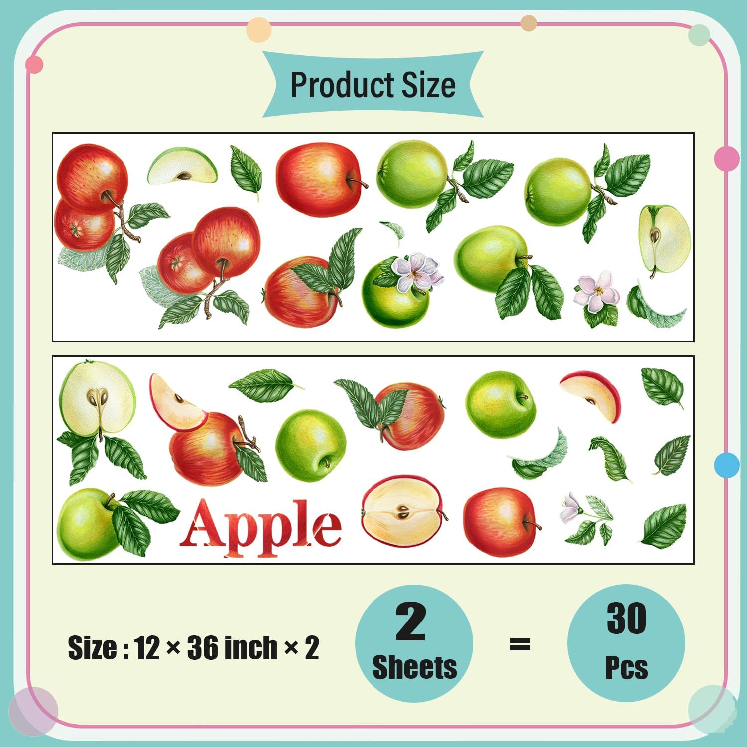 DEIKOKA Apple Wall Decals Set of Red Apples with Leaves and Slices