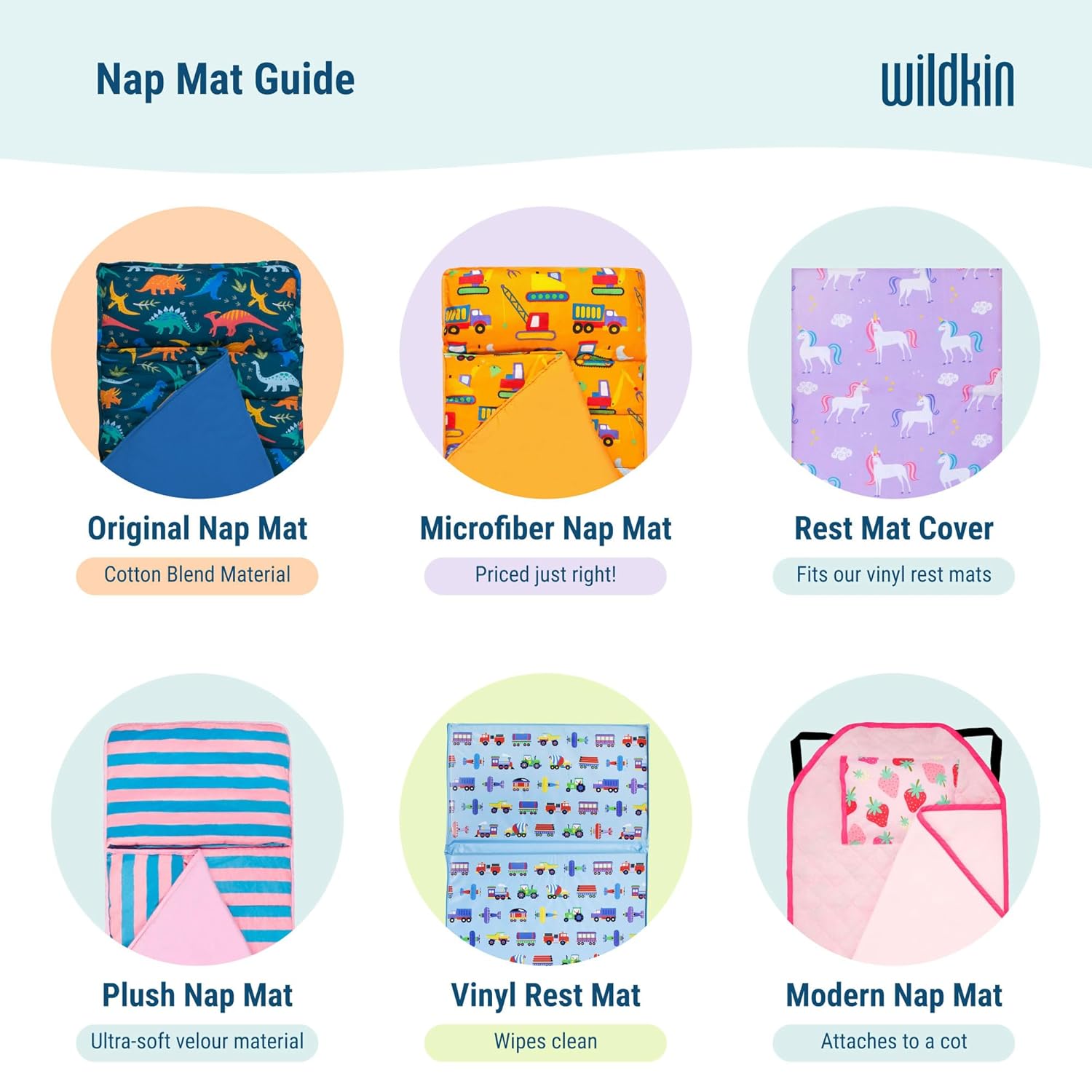 Wildkin Modern Kids Nap Mat with Pillow and Elastic Straps - Butterfly Garden