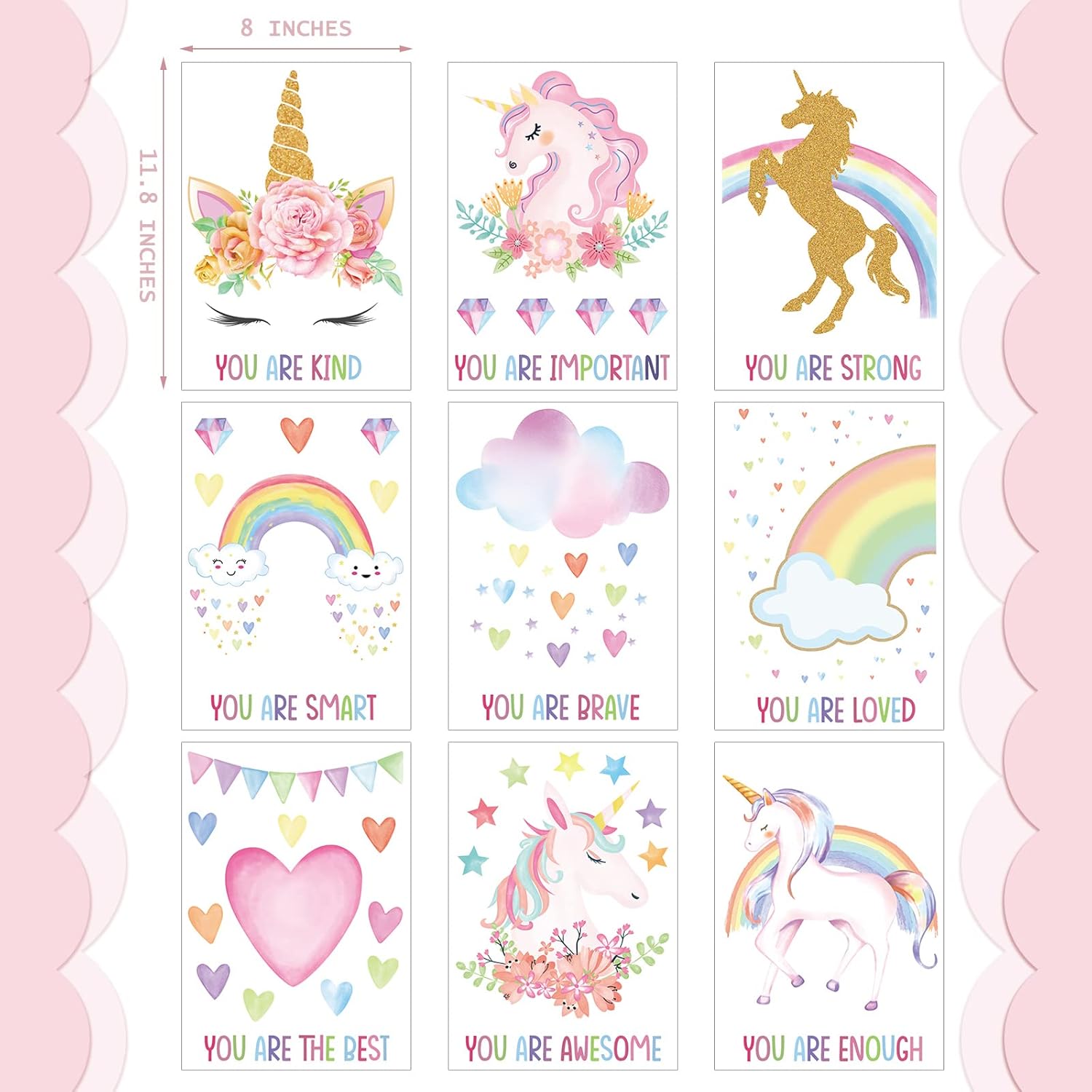 9 Pieces Unicorn Wall Stickers for Girls Bedroom Decor