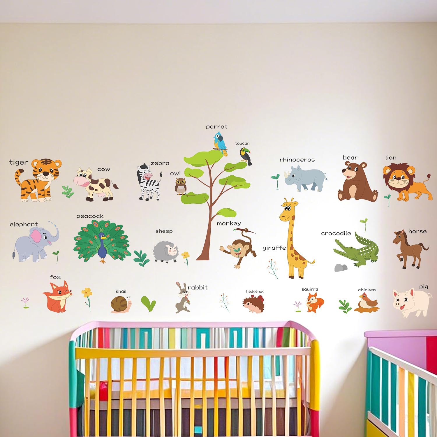 Large Animals Educational Wall Stickers for Kids